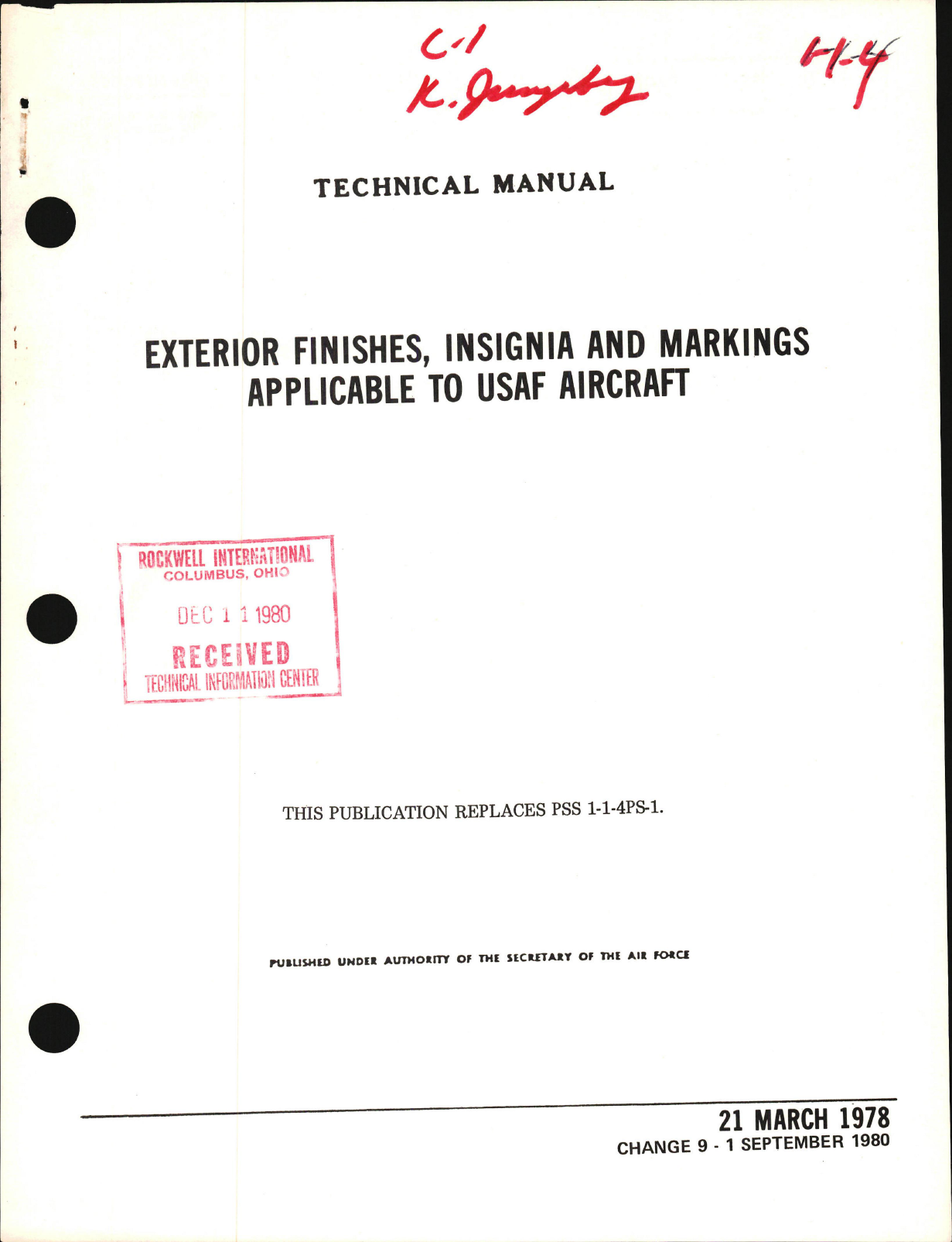 Sample page 1 from AirCorps Library document: Exterior Finishes, Insignia and Markings for USAF Aircraft - Change - 9