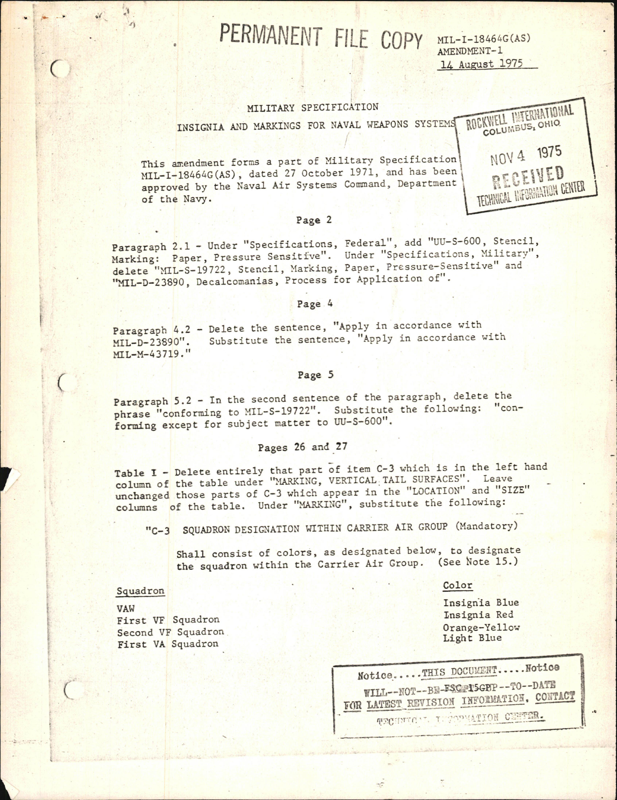 Sample page 1 from AirCorps Library document: Military Specifications for Insignia and Marking for Naval Weapons Systems 