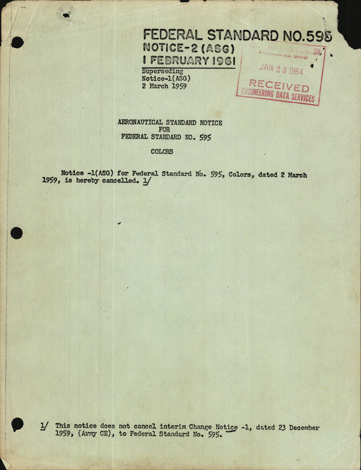 Sample page 1 from AirCorps Library document: Aeronautical Standard Notice for Federal Standard Colors