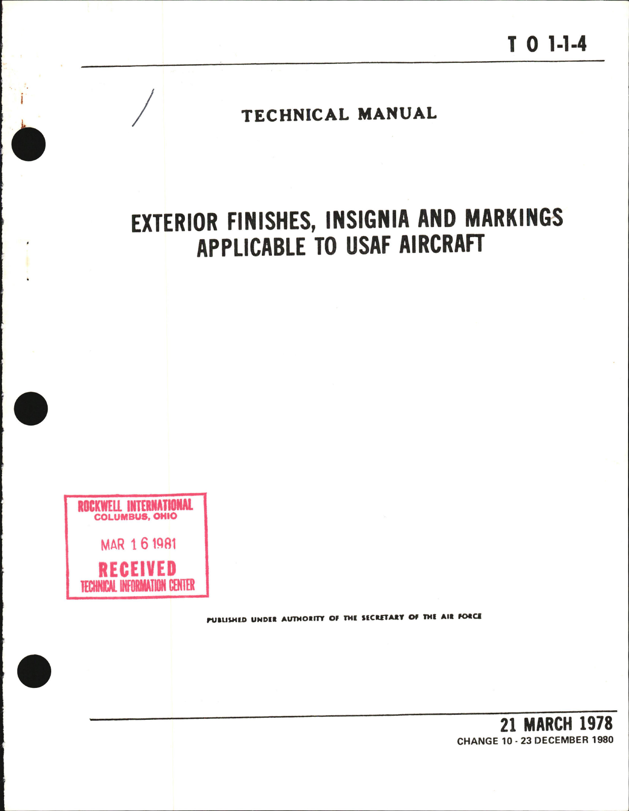 Sample page 1 from AirCorps Library document: Exterior Finishes, Insignia and Markings for USAF Aircraft - Change - 10