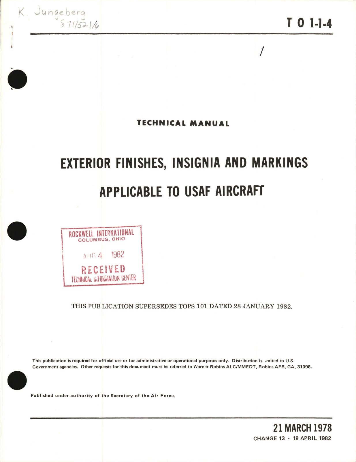 Sample page 1 from AirCorps Library document: Exterior Finishes, Insignia and Markings for USAF Aircraft - Change - 13