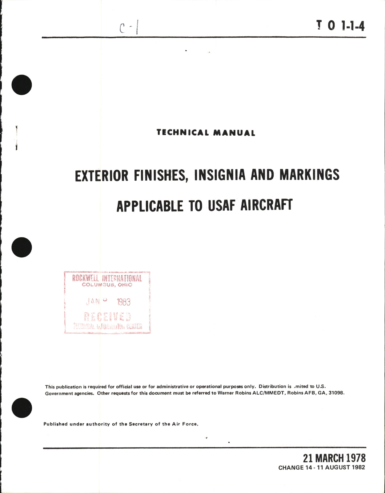 Sample page 1 from AirCorps Library document: Exterior Finishes, Insignia and Markings for USAF Aircraft - Change - 14