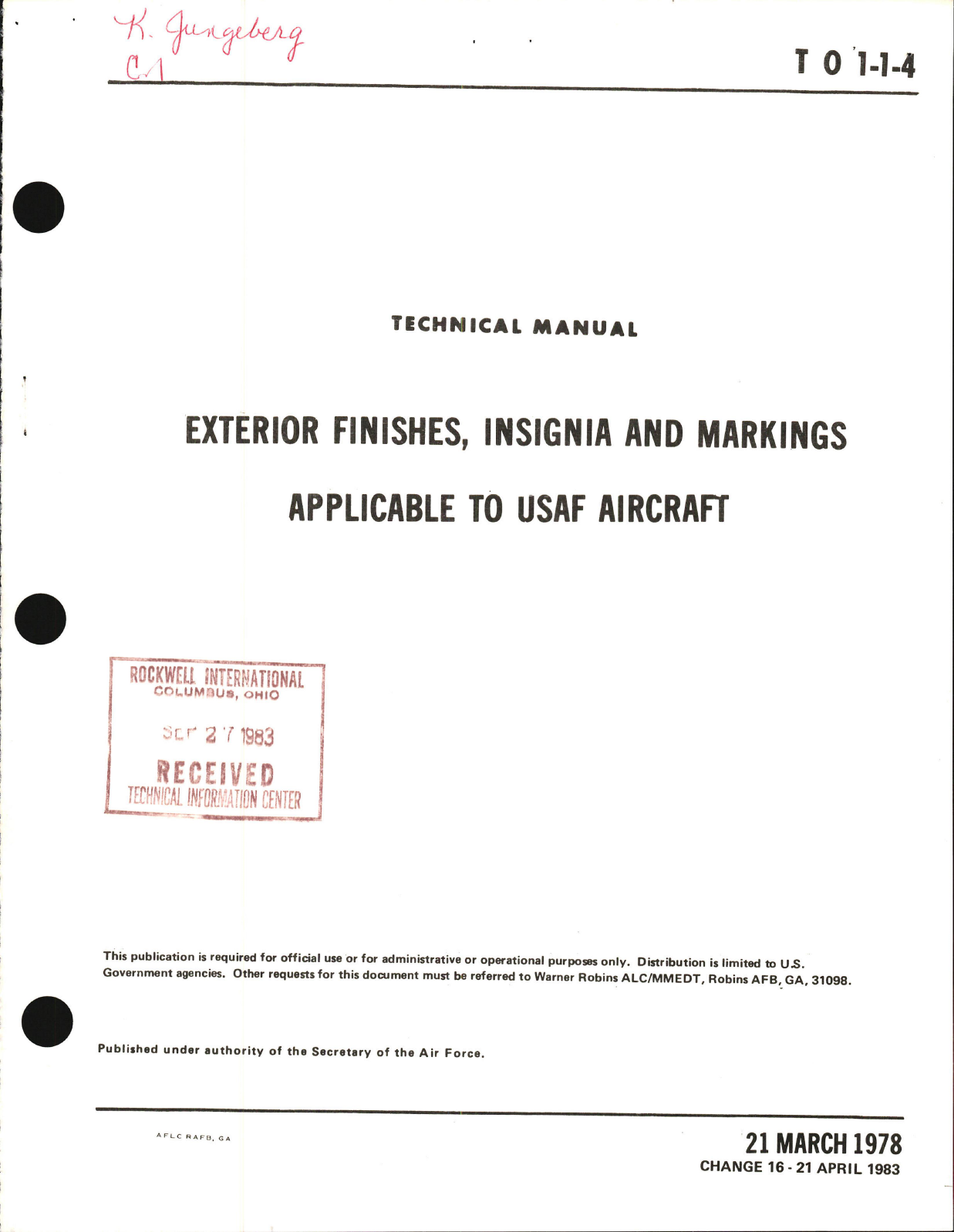 Sample page 1 from AirCorps Library document: Exterior Finishes, Insignia and Markings for USAF Aircraft - Change - 16