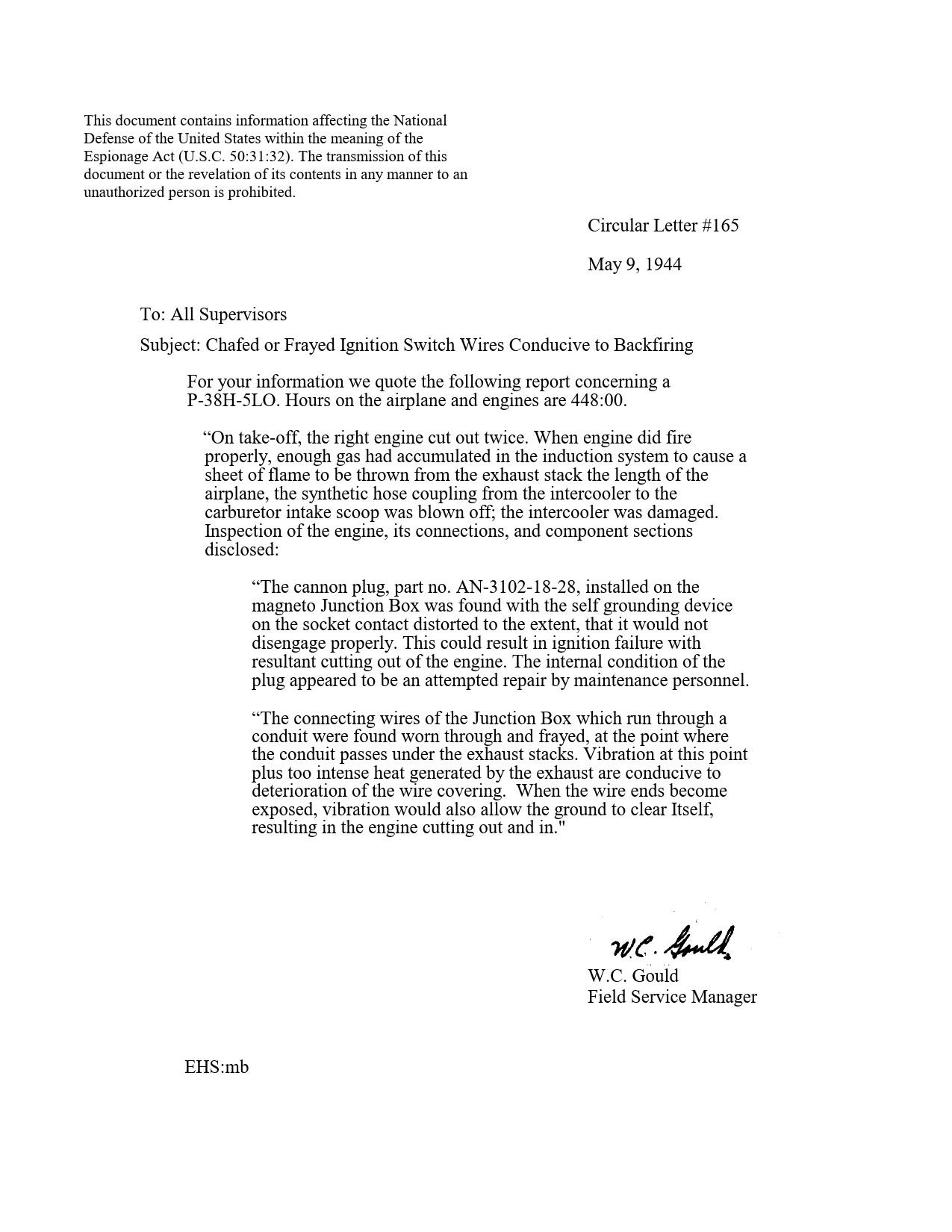 Sample page 1 from AirCorps Library document: Chafed or Frayed Ignition Switch Wires Conducive to Backfiring