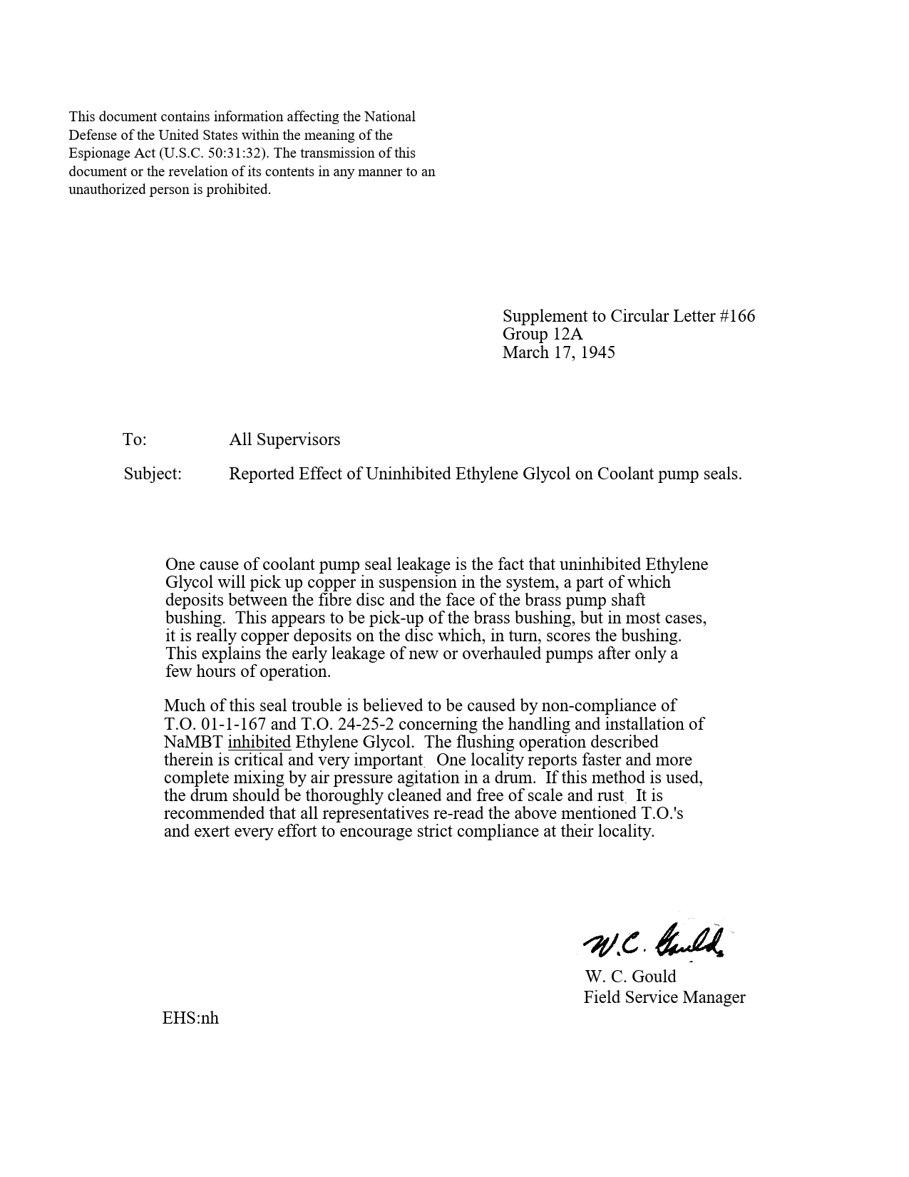 Sample page 1 from AirCorps Library document: Reported Effect of Uninhibited Ethylene Glycol on Coolant Pump Seals