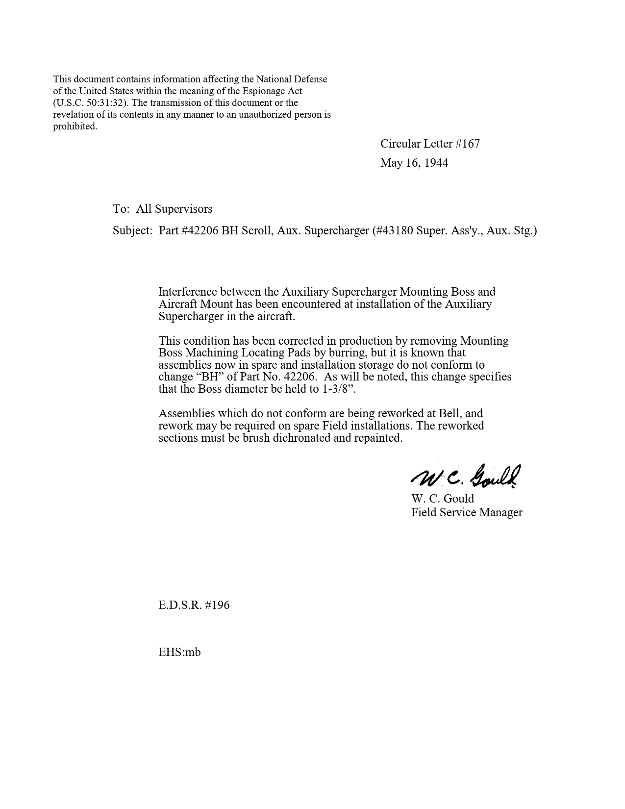 Sample page 1 from AirCorps Library document: Part #42206 BH Scroll, Auxiliary Supercharger 