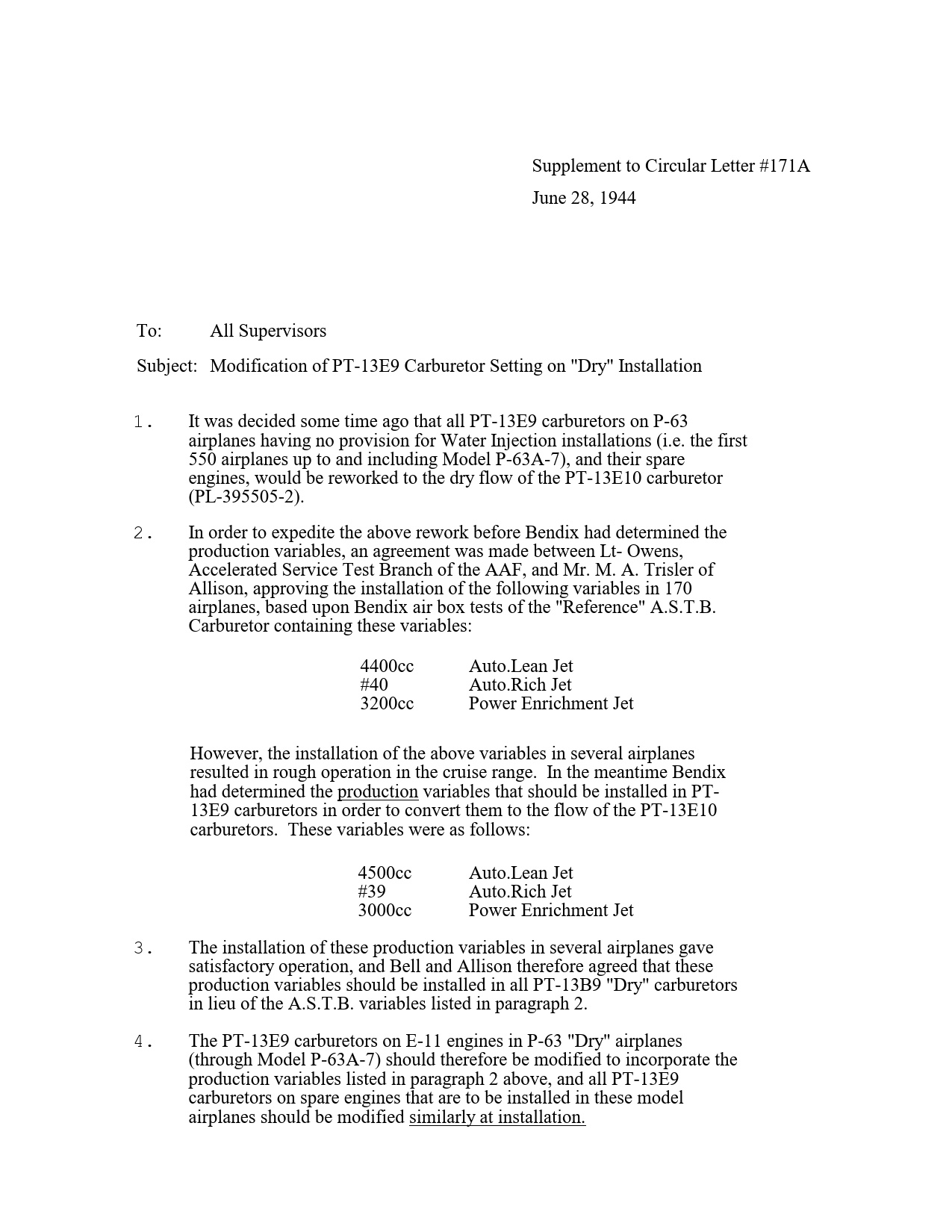 Sample page 1 from AirCorps Library document: Modification of PT-13E9 Carburetor Setting of Dry Installation