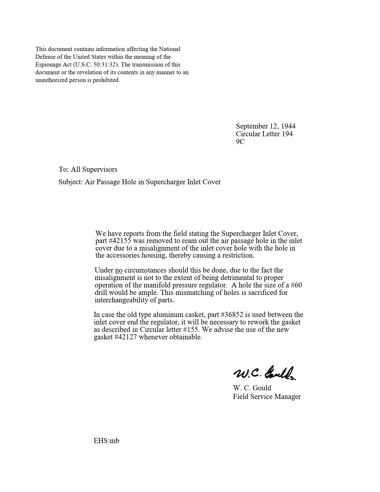 Sample page 1 from AirCorps Library document: Air Passage Hole in Supercharger Inlet Cover