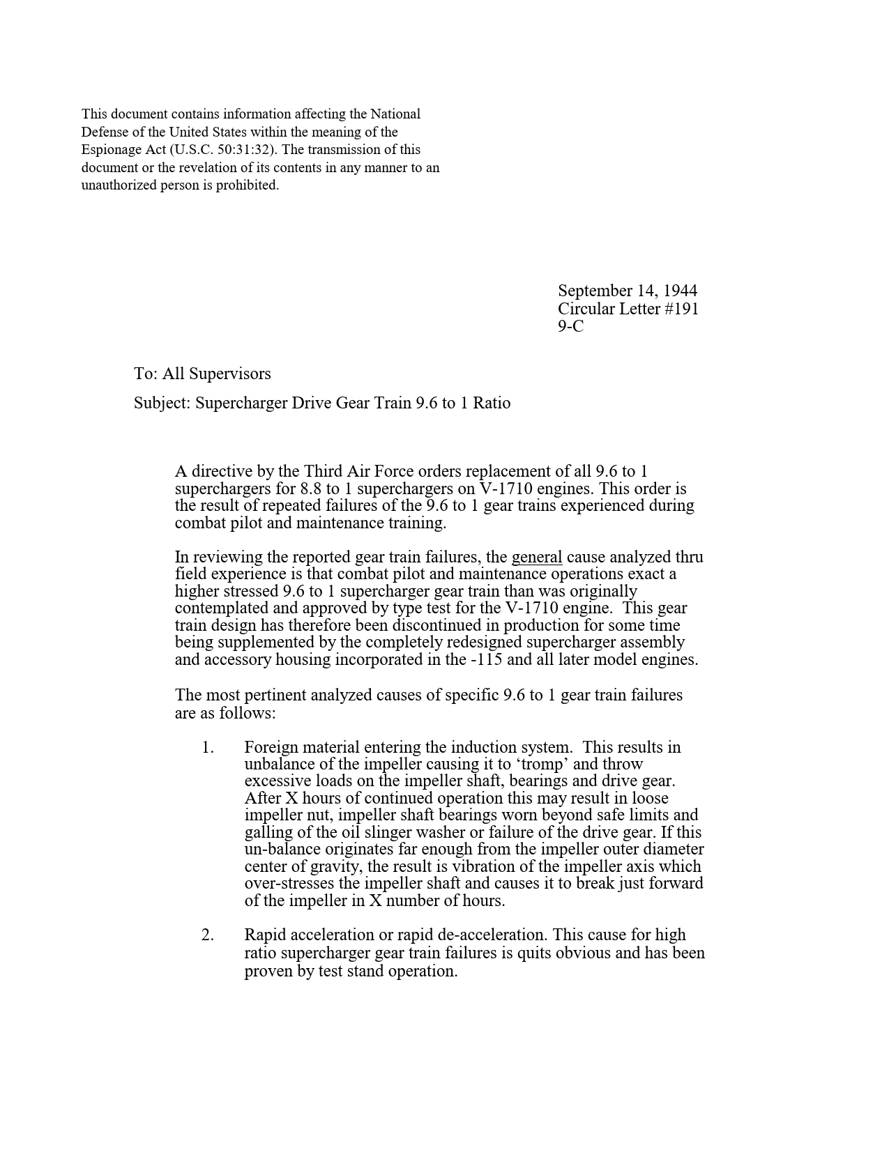 Sample page 1 from AirCorps Library document: Supercharger Drive Gear Train 9.6 to 1 Ratio