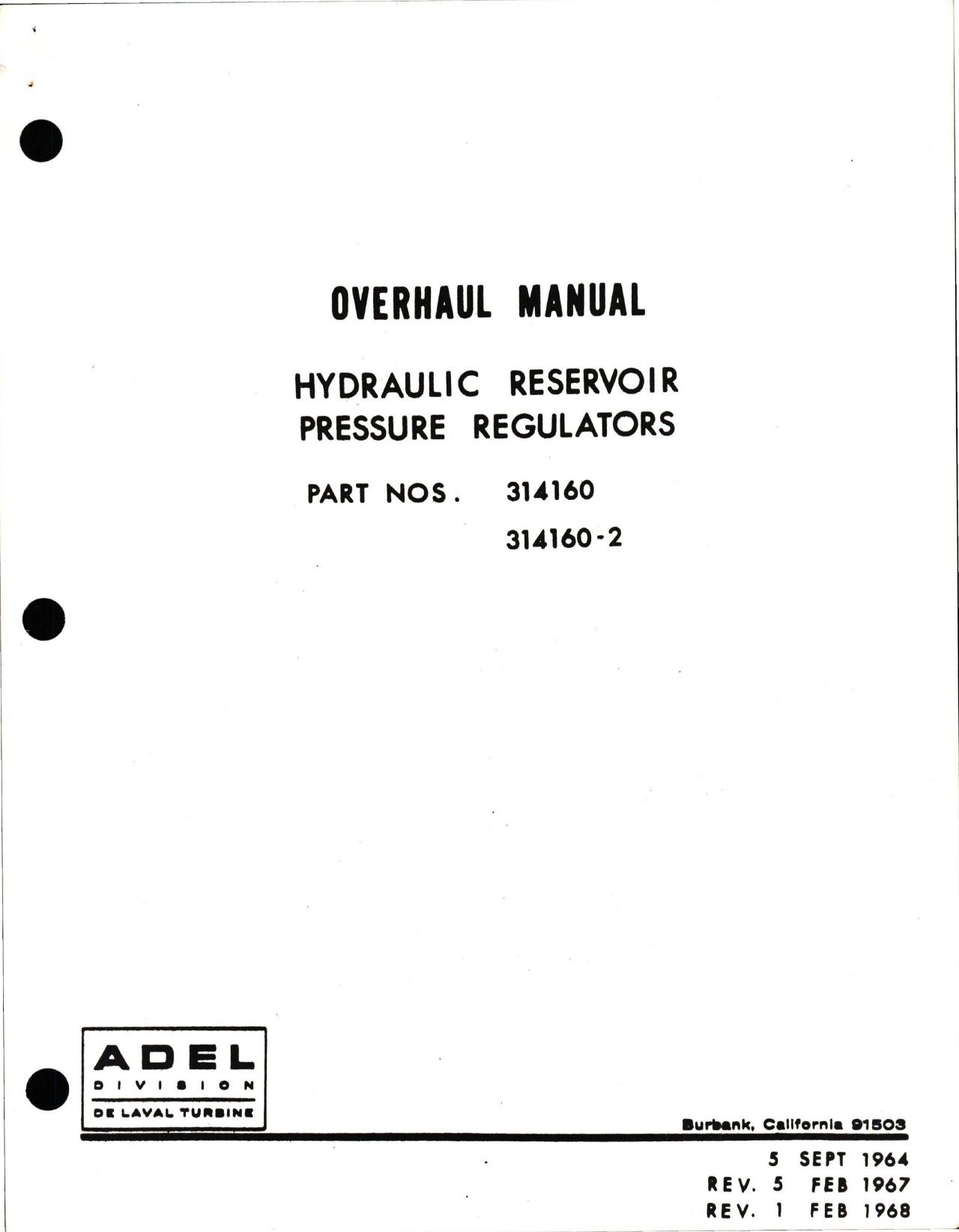 Sample page 1 from AirCorps Library document: Overhaul Manual for Hydraulic Reservoir Pressure Regulators - Parts 314160 and 314160-2