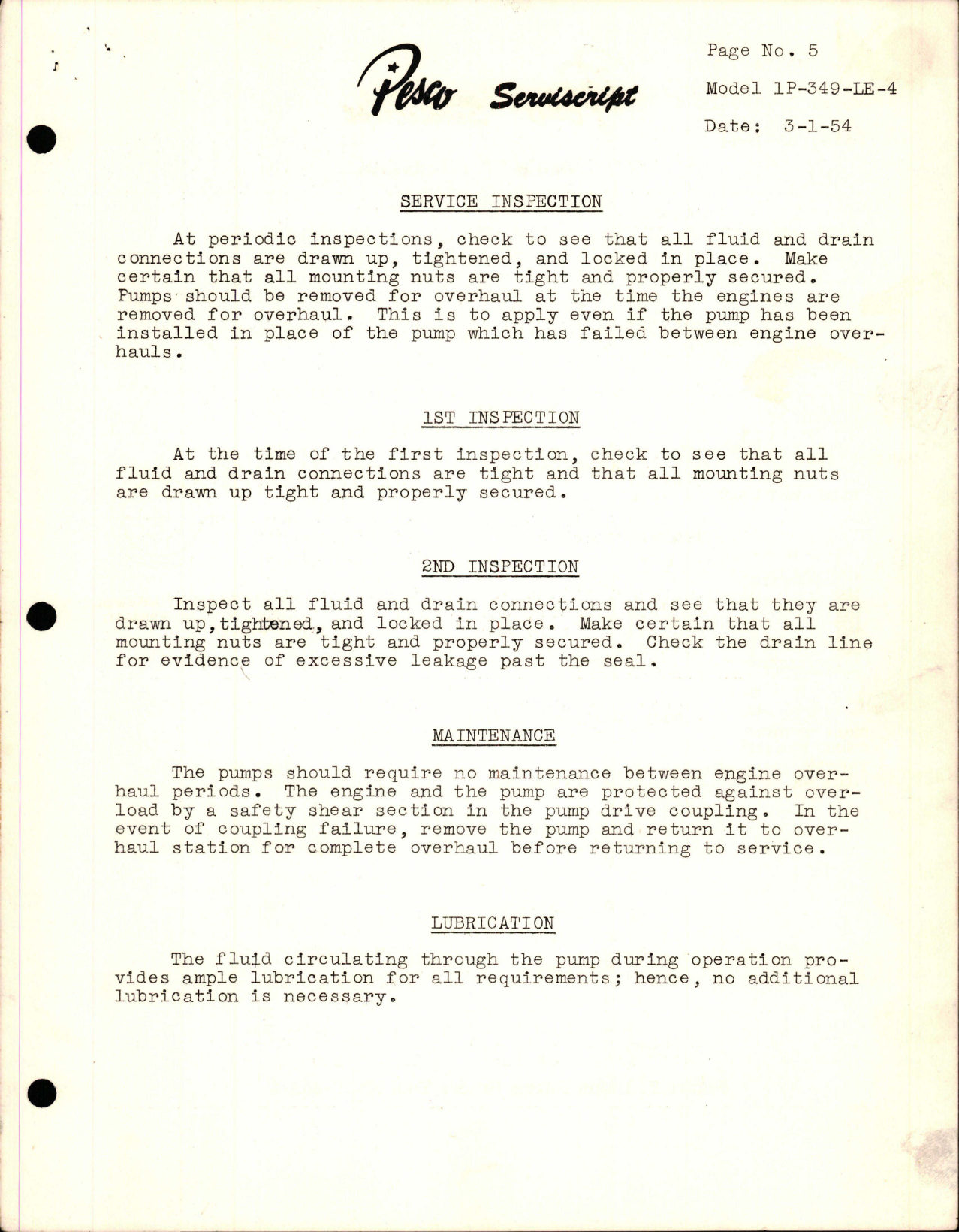 Sample page 5 from AirCorps Library document: Pesco Serviscript Maintenance and Overhaul Instructions for Hydraulic Gear Pump - Model 1P-349-LE-4