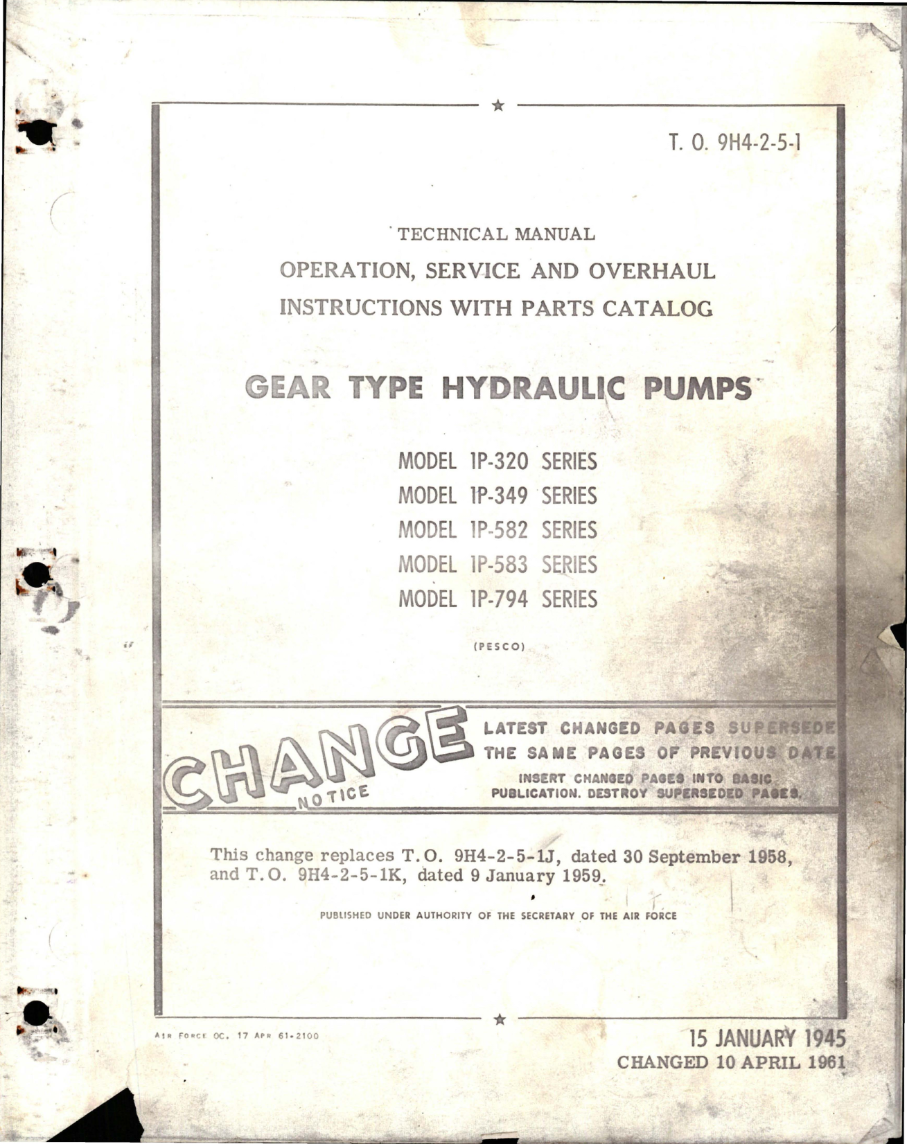 Sample page 1 from AirCorps Library document: Operation, Service and Overhaul Instructions with Parts Catalog for Gear Type Hydraulic Pumps 