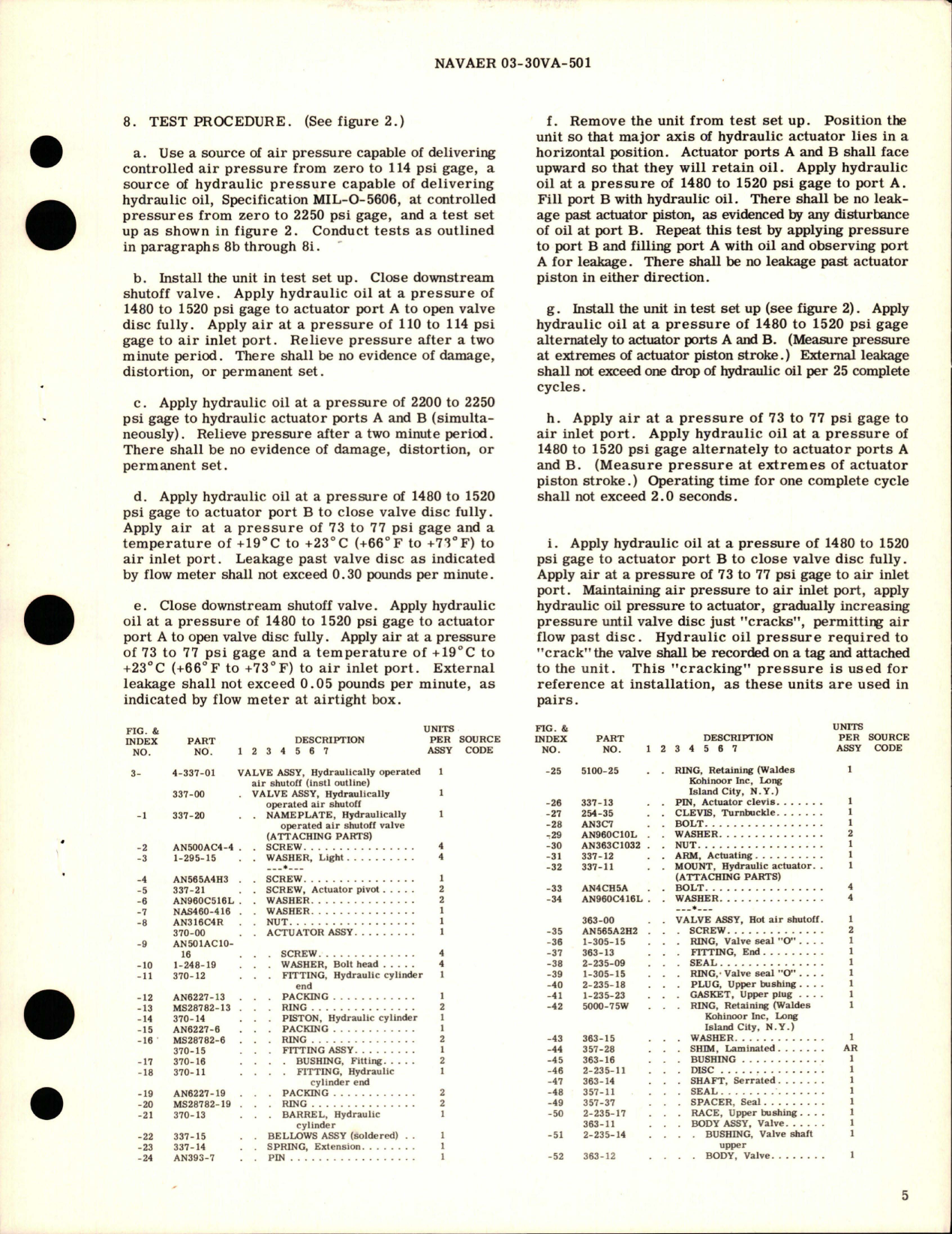 Sample page 5 from AirCorps Library document: Overhaul Instructions with Parts Breakdown for Hydraulically Operated Air Shutoff Valve - Part 4-337-01