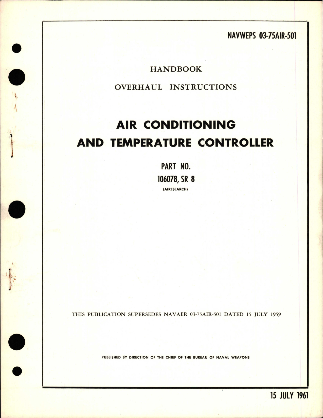 Sample page 1 from AirCorps Library document: Overhaul Instructions for Air Conditioning and Temperature Controller - Part 106078 and SR 8