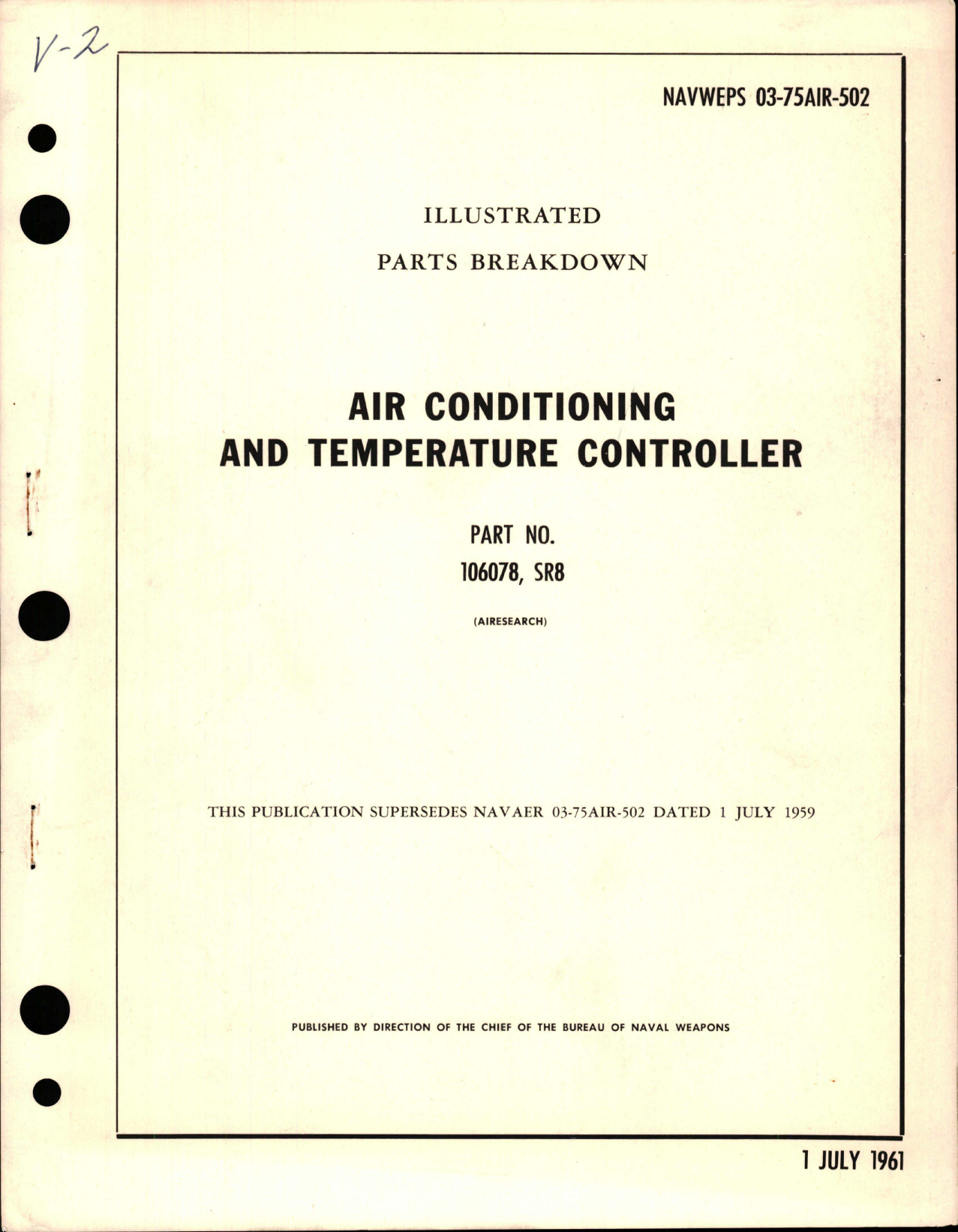 Sample page 1 from AirCorps Library document: Illustrated Parts Breakdown for Air Conditioning and Temperature Controller - Part 106078 and SR8