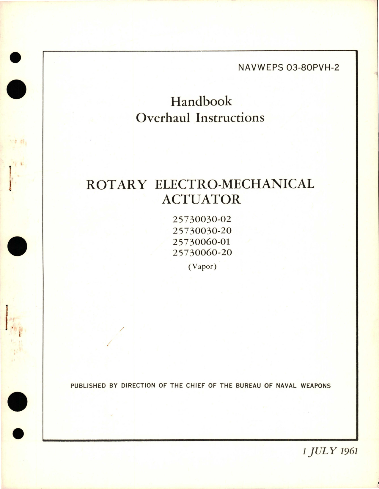 Sample page 1 from AirCorps Library document: Overhaul Instructions for Rotary Electro-Mechanical Actuator - Parts 25730030-02, 25730030-20, 25730060-01, and 25730060-20 