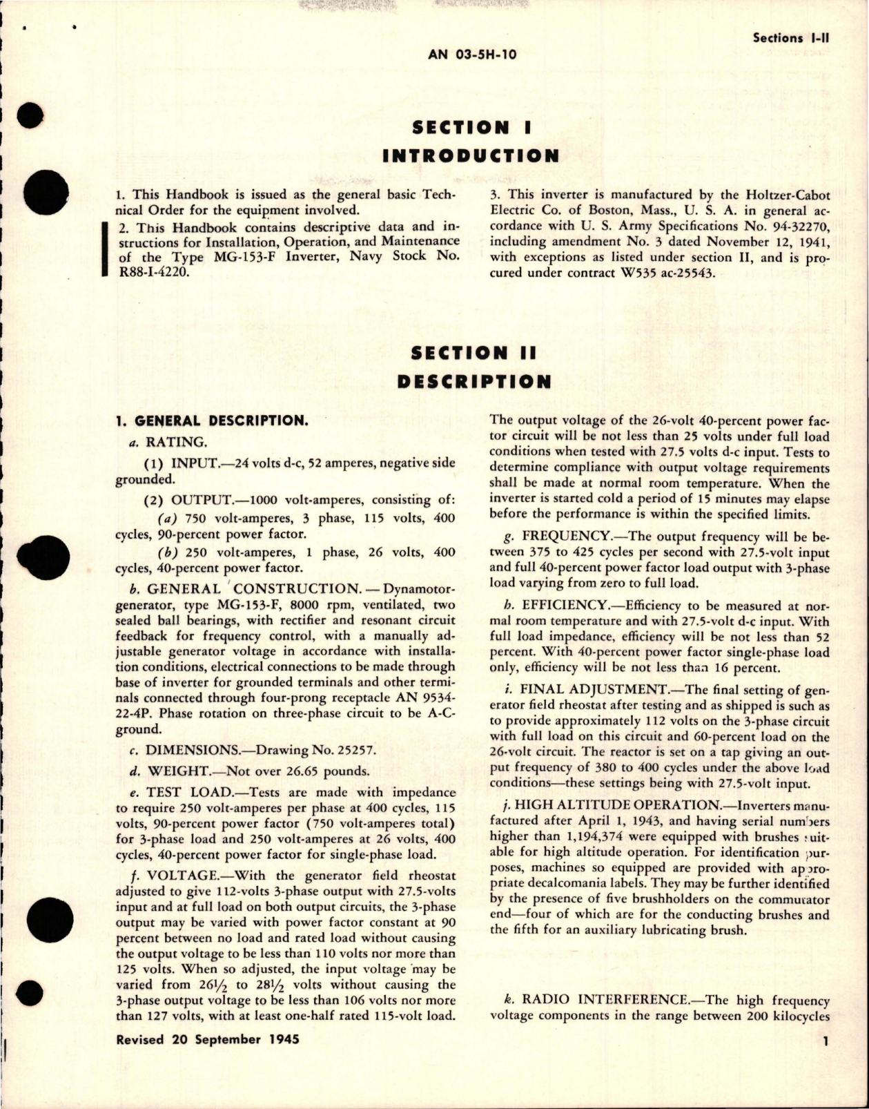 Sample page 5 from AirCorps Library document: Operation, Service & Overhaul Instructions with Parts Catalog for Inverter - Type MG-153F 