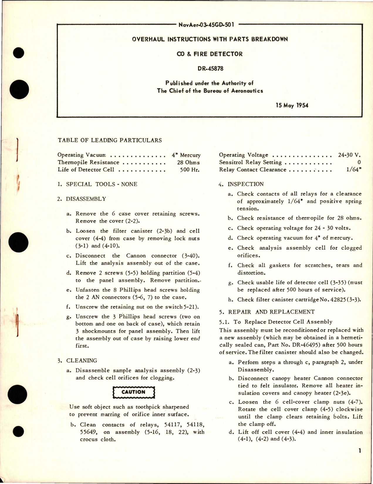 Sample page 1 from AirCorps Library document: Overhaul Instructions with Parts Breakdown for CO & Fire Detector - DR-45878