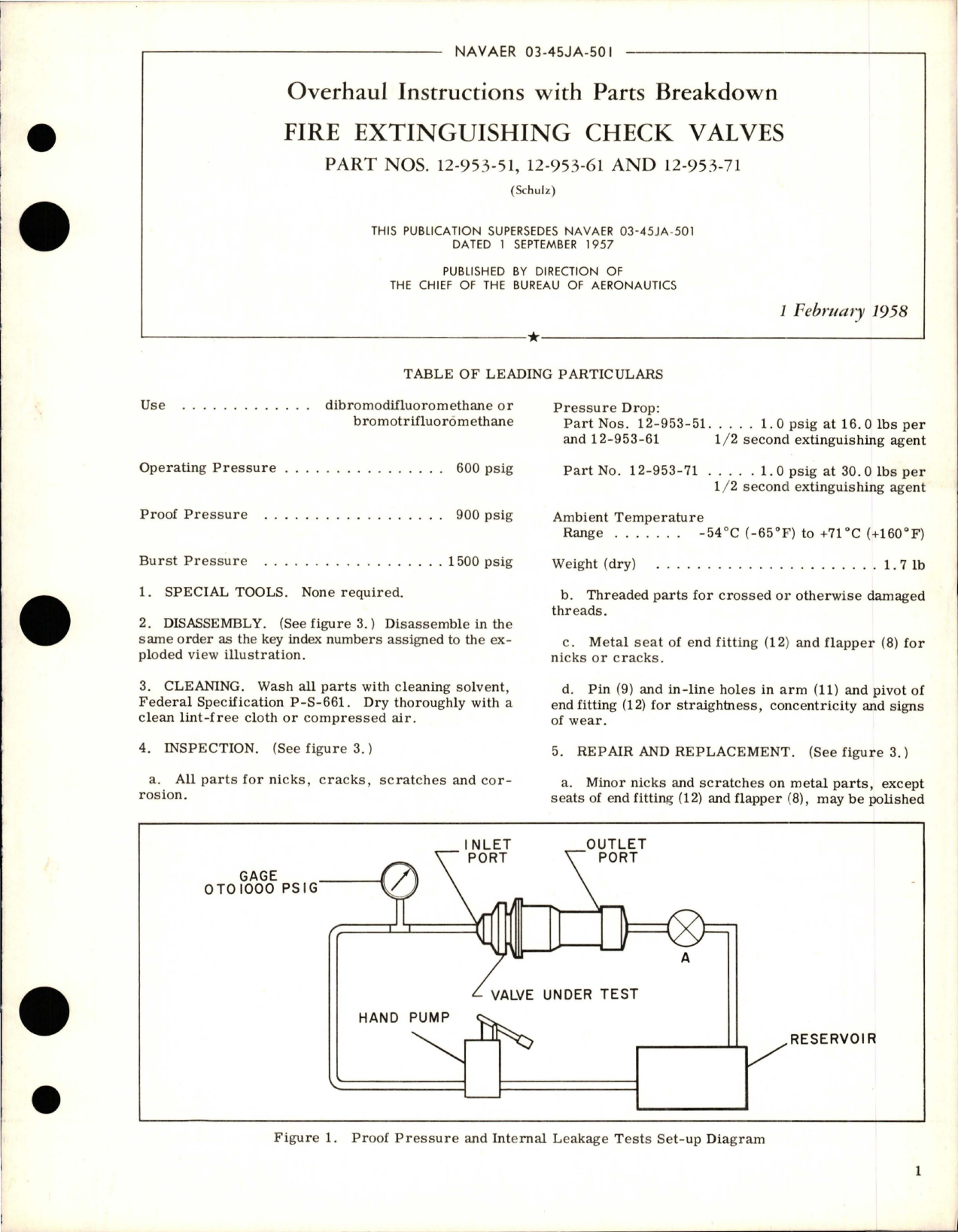 Sample page 1 from AirCorps Library document: Overhaul Instructions with Parts Breakdown for Fire Extinguisher Check Valves - Parts 12-953-51, 12-953-61, and 12-953-71
