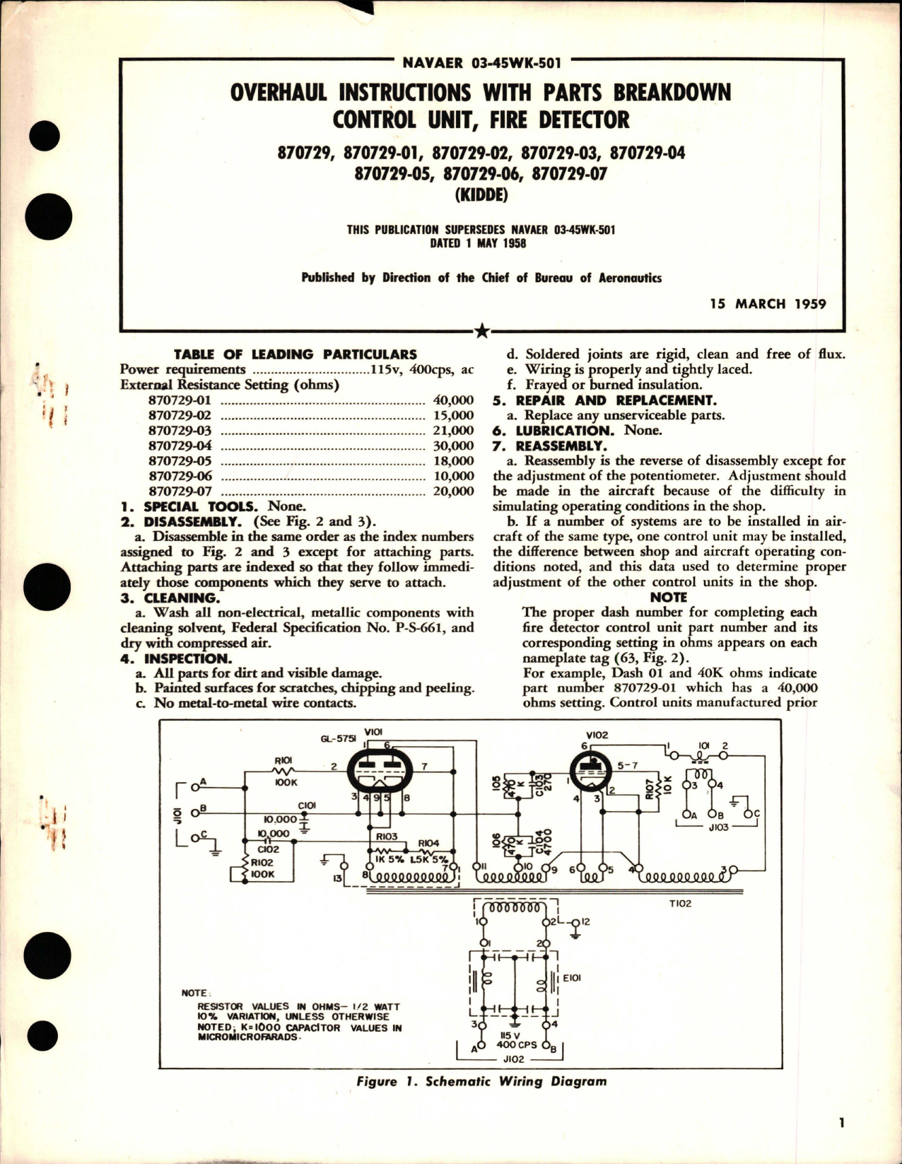 Sample page 1 from AirCorps Library document: Overhaul Instructions with Parts Breakdown for Fire Detector Control Unit