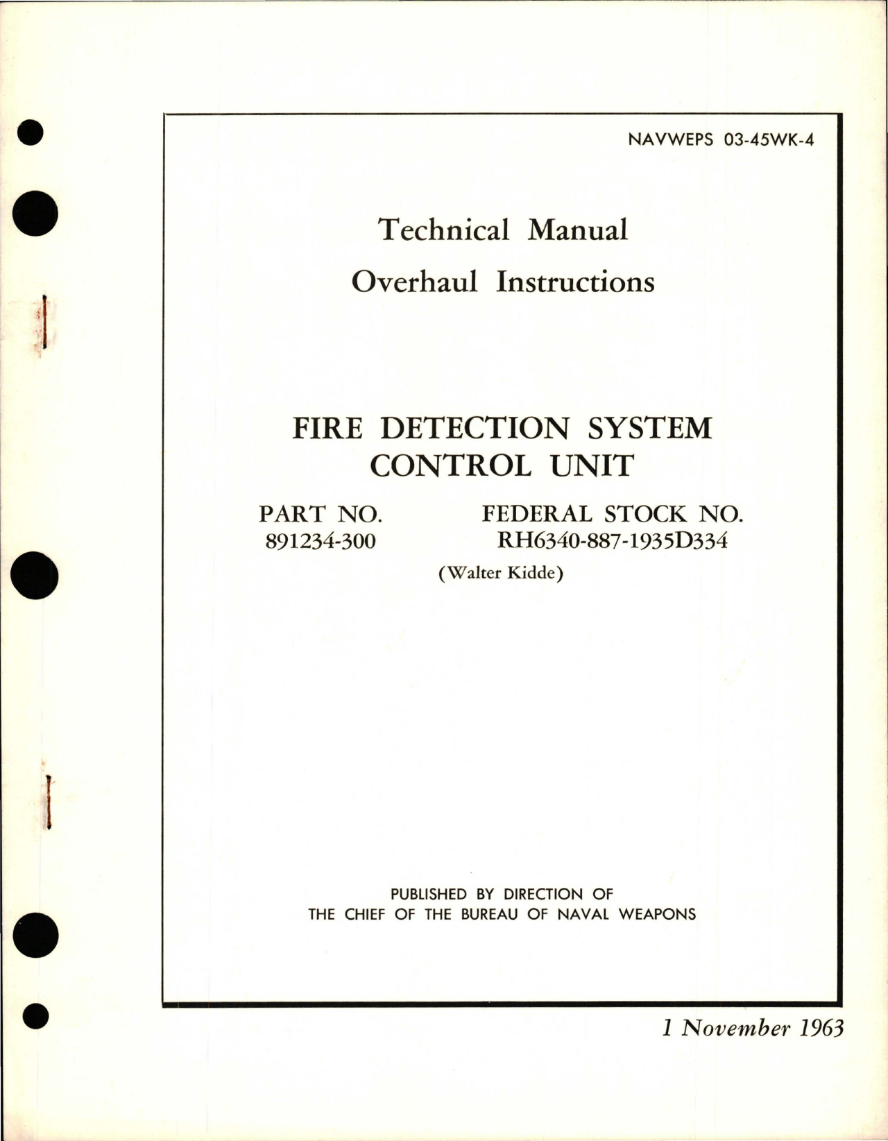Sample page 1 from AirCorps Library document: Overhaul Instructions for Fire Detection System Control Unit - Part 891234-300