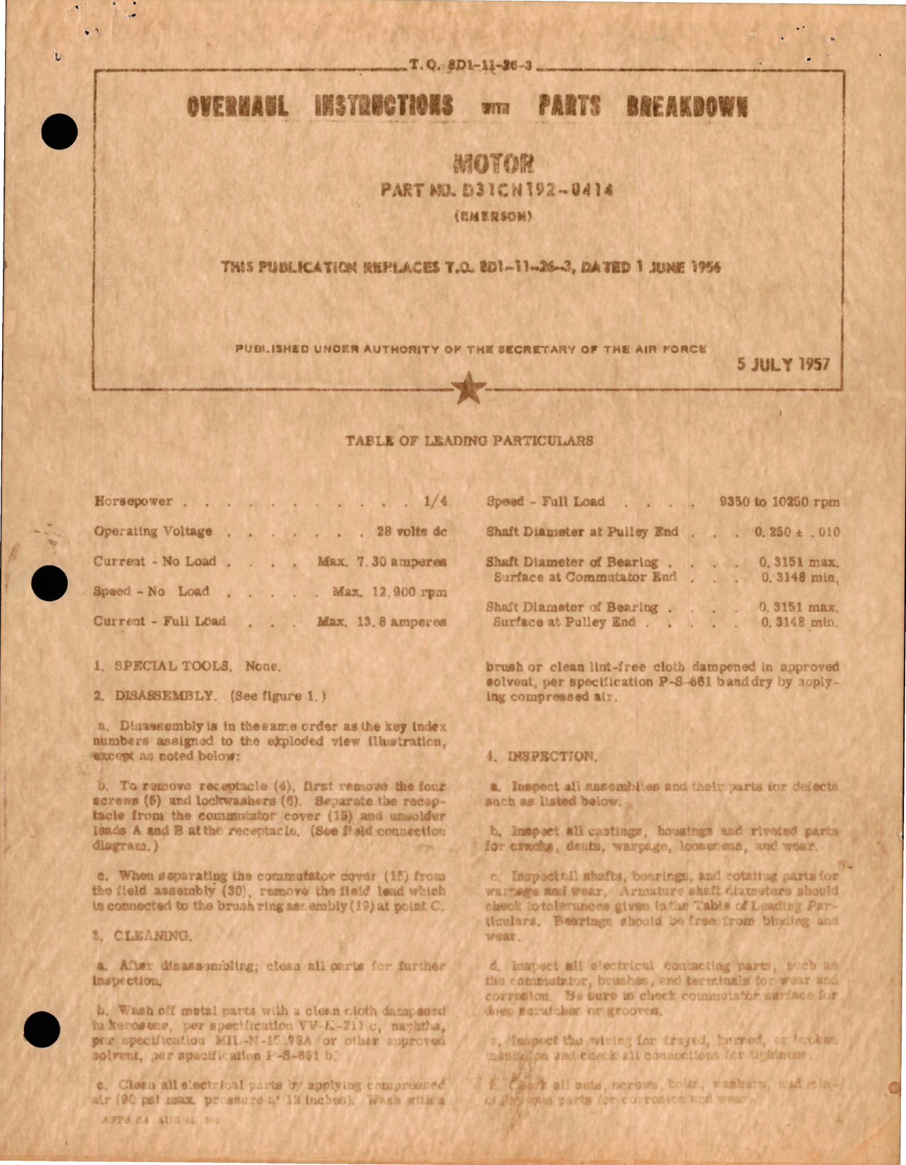 Sample page 1 from AirCorps Library document: Overhaul Instructions with Parts Breakdown for Motor - Part D31CN192-0414