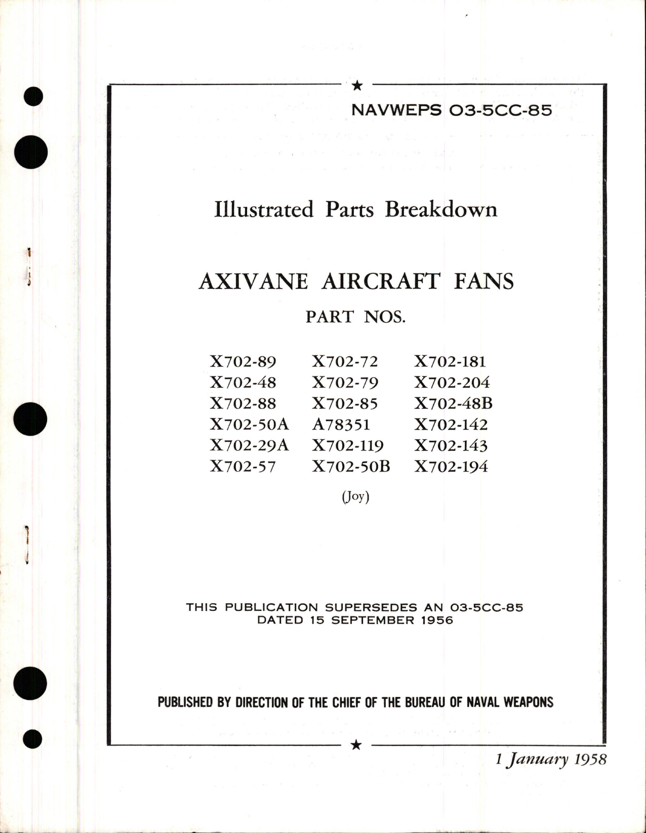 Sample page 1 from AirCorps Library document: Illustrated Parts Breakdown for Axivane Aircraft Fans - X702 Series 