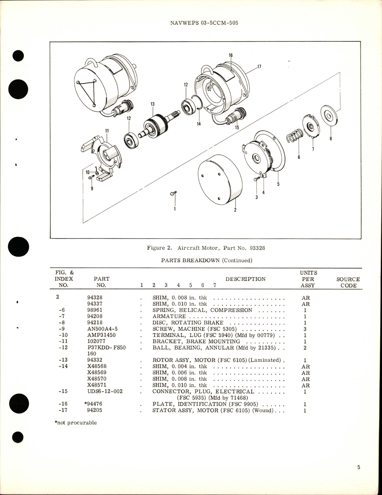 Sample page 5 from AirCorps Library document: Overhaul Instructions with Parts Breakdown for Aircraft Motors - Parts 93328, 400712, and 404343 