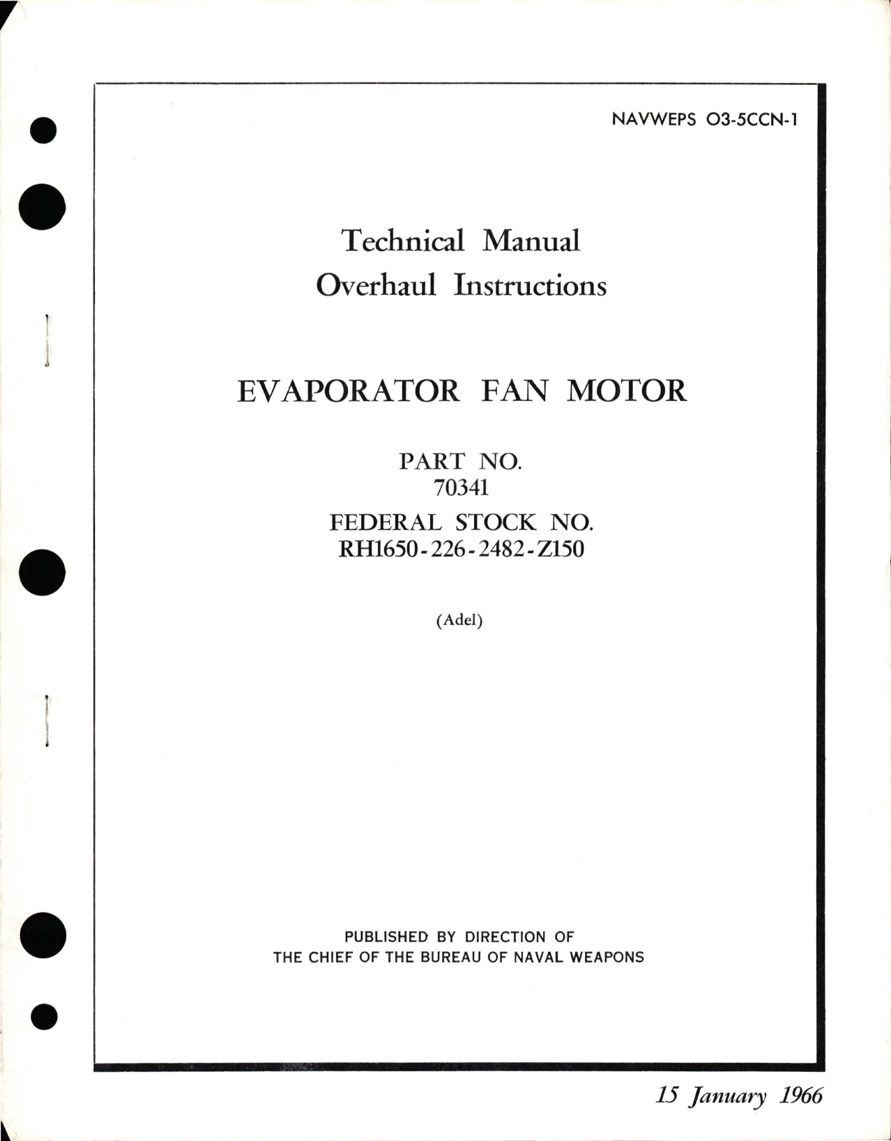 Sample page 1 from AirCorps Library document: Overhaul Instructions for Evaporator Fan Motor - Part 70341 