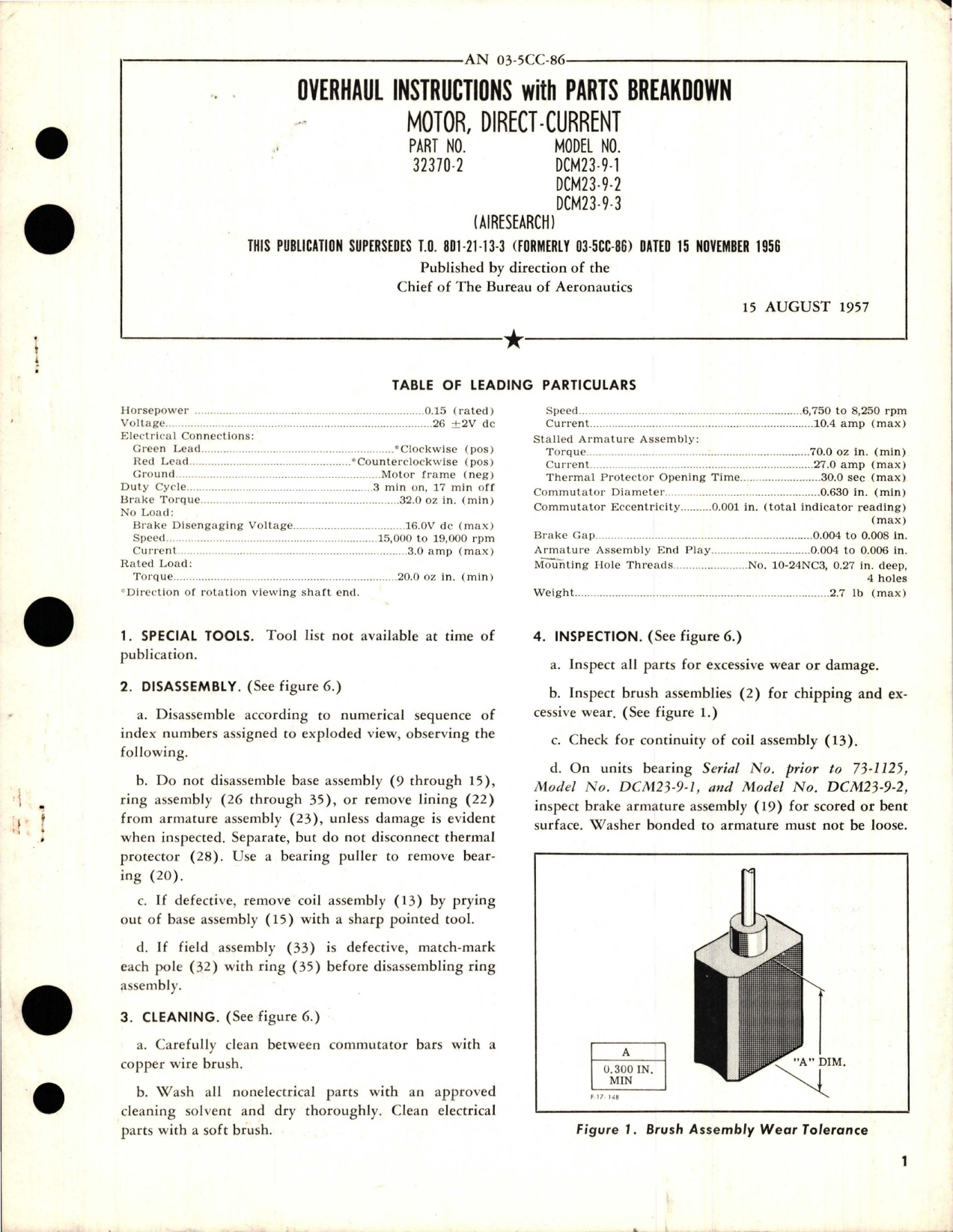 Sample page 1 from AirCorps Library document: Overhaul Instructions with Parts Breakdown for Direct Current Motor - Part 32370-2 