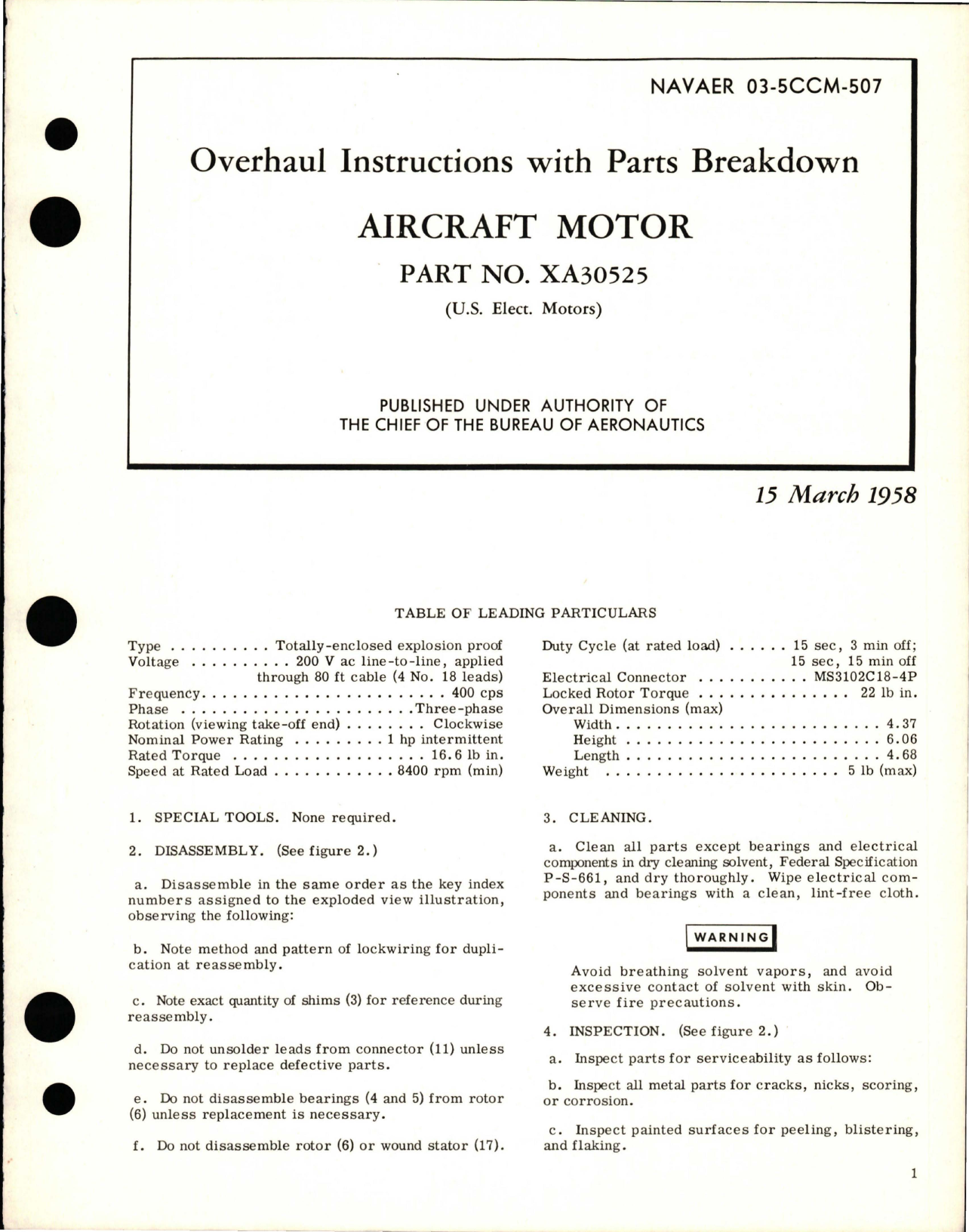 Sample page 1 from AirCorps Library document: Overhaul Instructions with Parts Breakdown for Aircraft Motor - Part XA30525