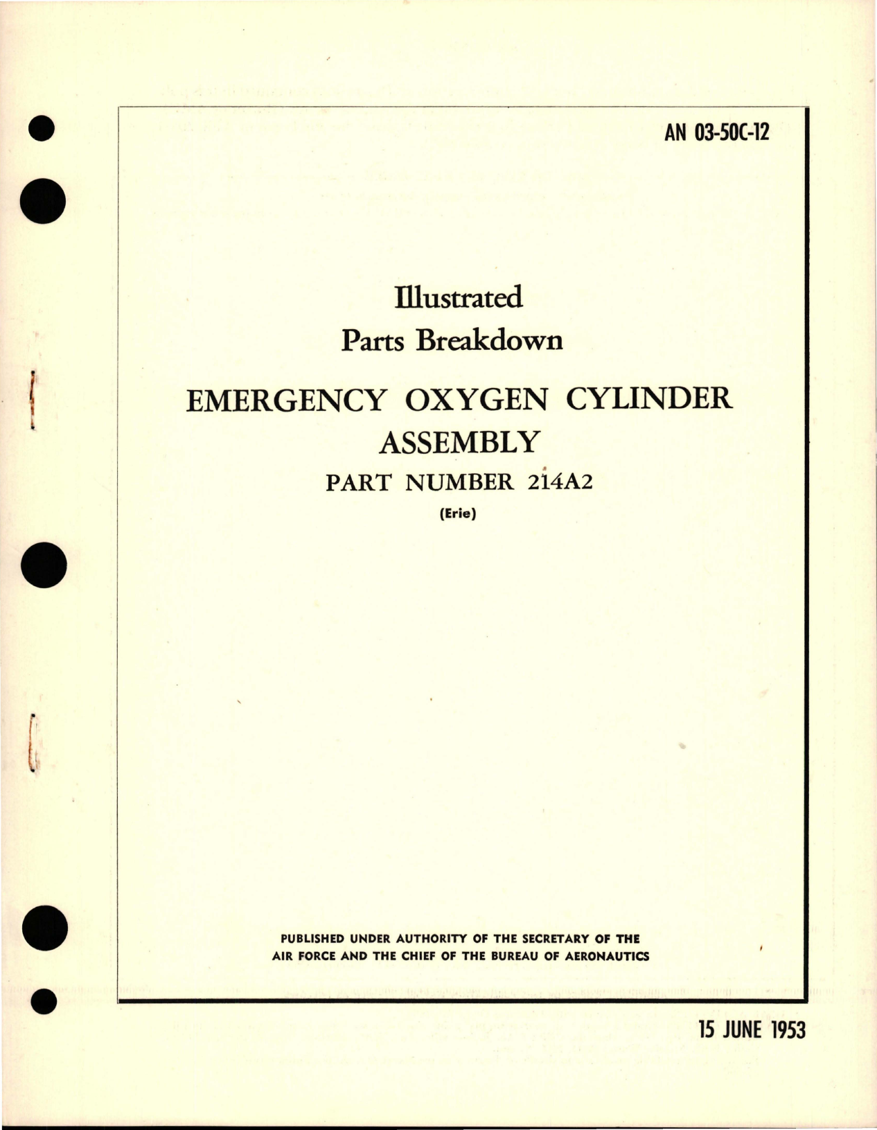 Sample page 1 from AirCorps Library document: Illustrated Parts Breakdown for Emergency Oxygen Cylinder Assembly - Part 214A2 