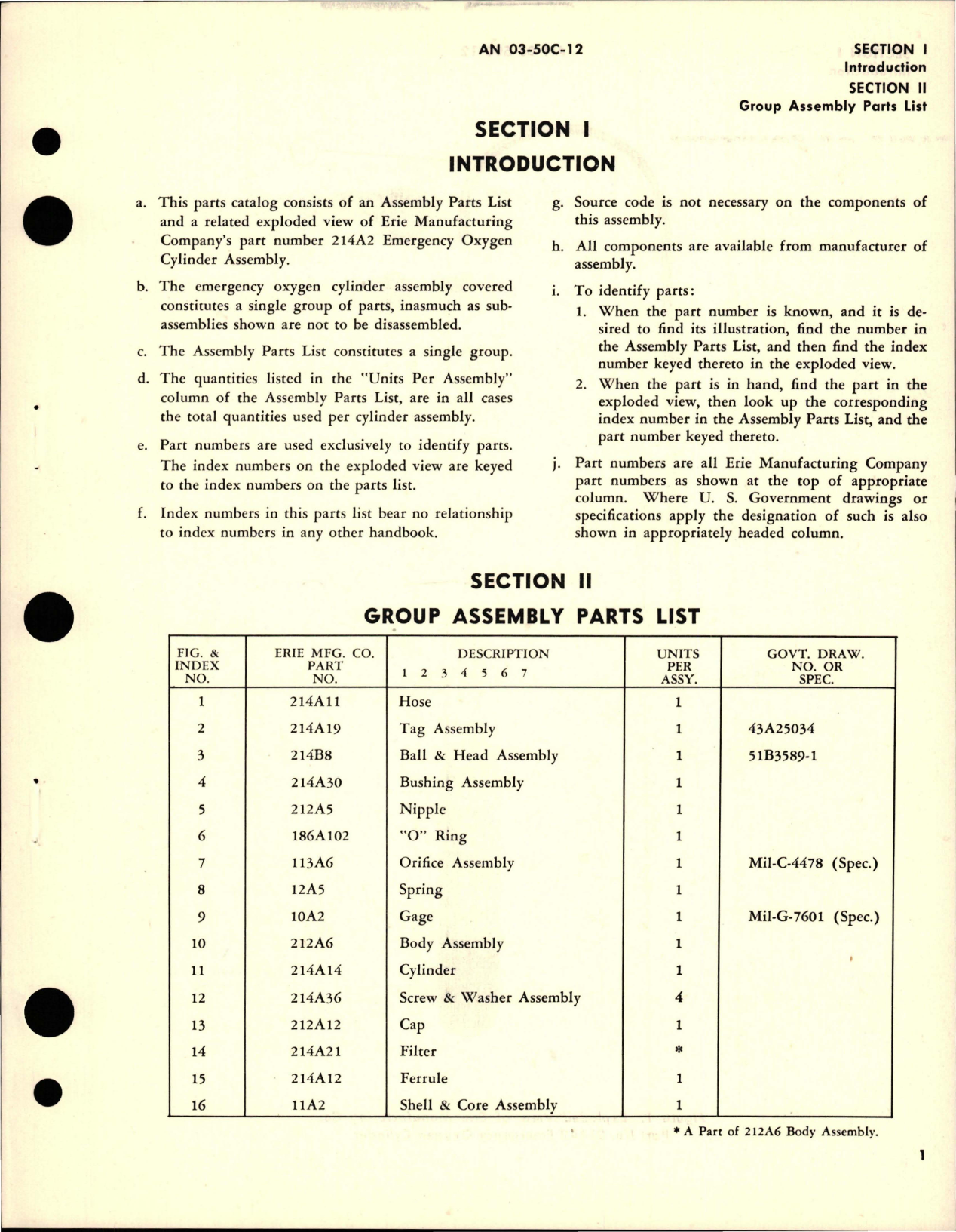 Sample page 5 from AirCorps Library document: Illustrated Parts Breakdown for Emergency Oxygen Cylinder Assembly - Part 214A2 