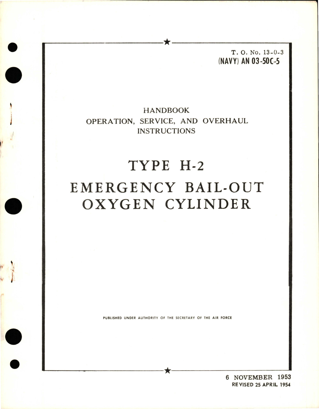 Sample page 1 from AirCorps Library document: Operation, Service, and Overhaul Instructions for Emergency Bail-Out Oxygen Cylinder - Type H-2