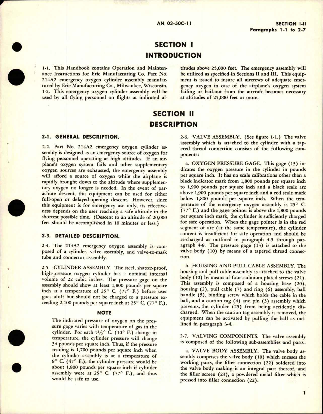 Sample page 5 from AirCorps Library document: Operation, Service, and Overhaul Instructions for Emergency Oxygen Cylinder Assembly - Part 214A2 