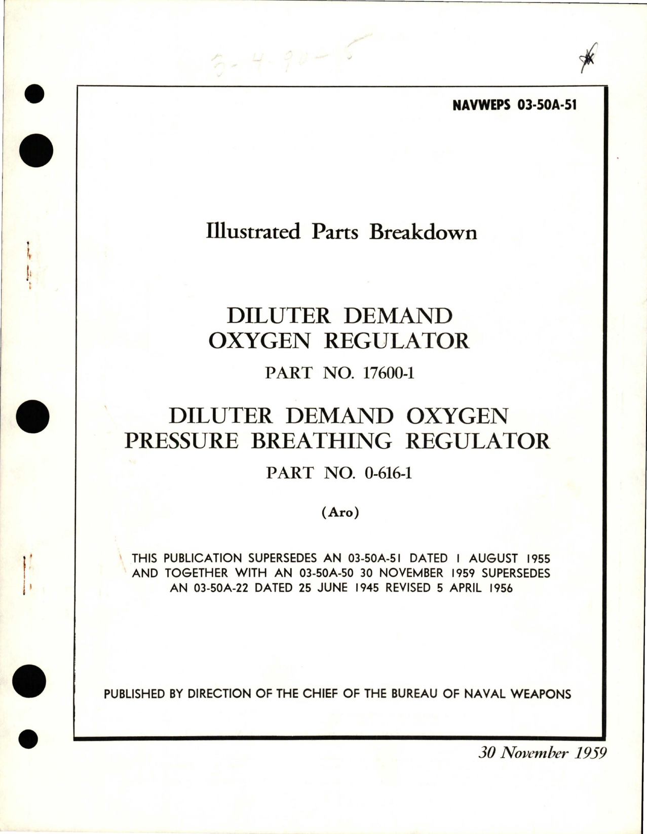 Sample page 1 from AirCorps Library document: Illustrated Parts Breakdown for Diluter Demand Oxygen & Pressure Breathing Regulator - Parts 17600-1 and 0-616-1