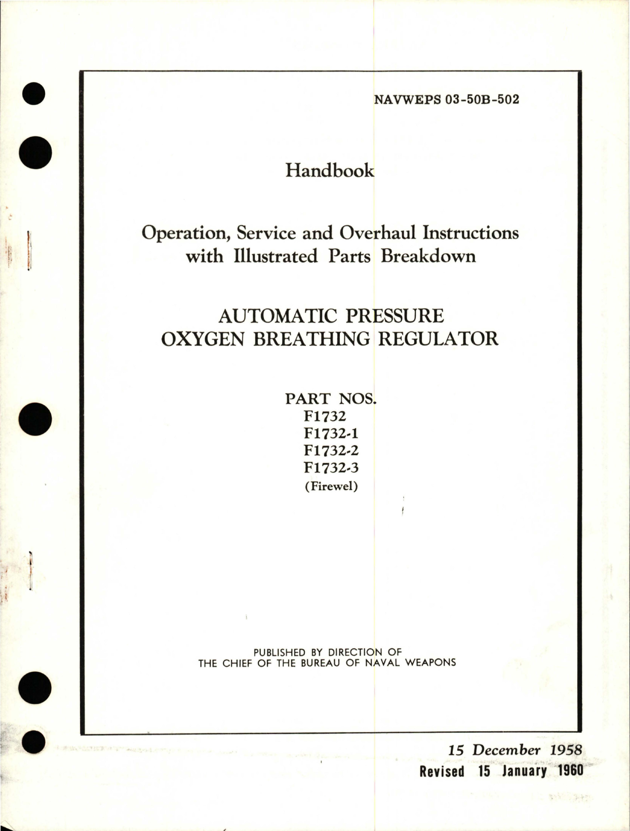 Sample page 1 from AirCorps Library document: Operation, Service, and Overhaul Instructions with Illustrated Parts Breakdown for Automatic Pressure Oxygen Breathing Regulator - Parts F1732, F1732-1, F1732-2, and F1732-3