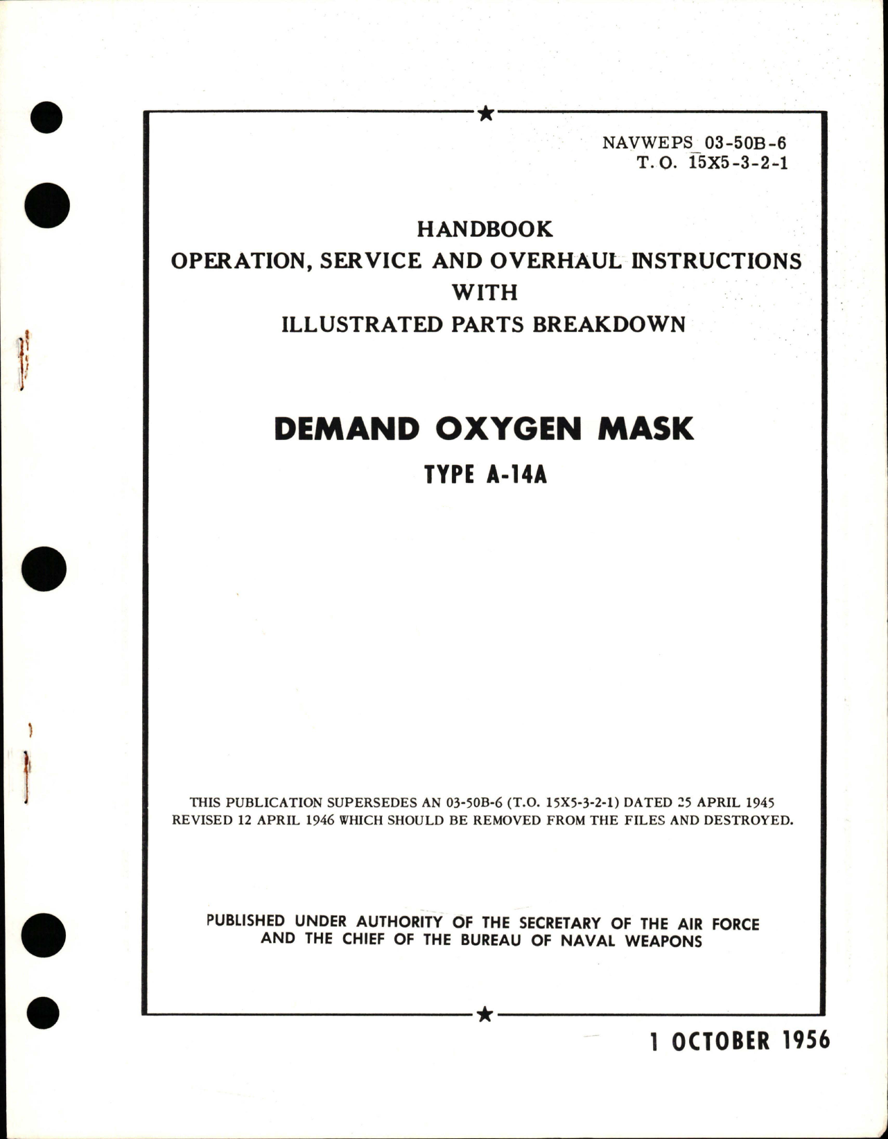 Sample page 1 from AirCorps Library document: Operation, Service and Overhaul Instructions with Illustrated Parts Breakdown for Demand Oxygen Mask - Type A-14A