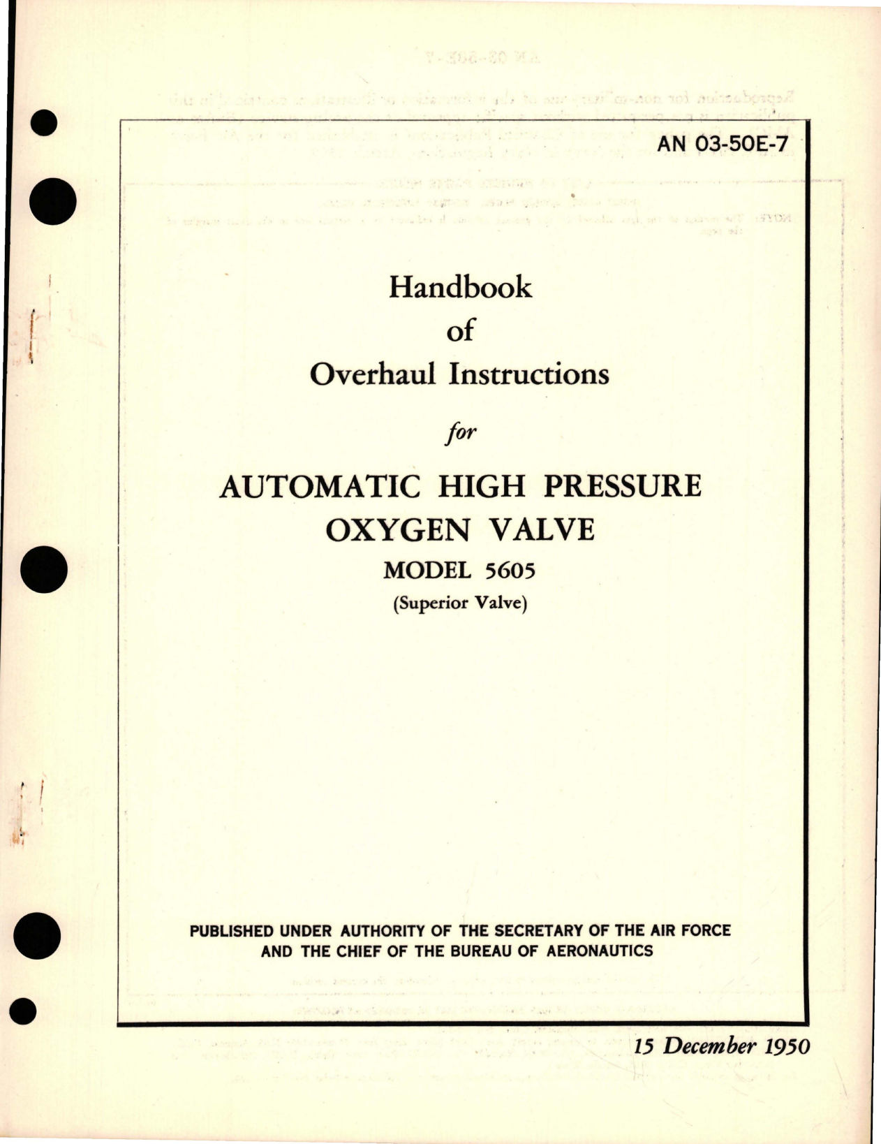 Sample page 1 from AirCorps Library document: Overhaul Instructions for Automatic High Pressure Oxygen Valve - Model 5605