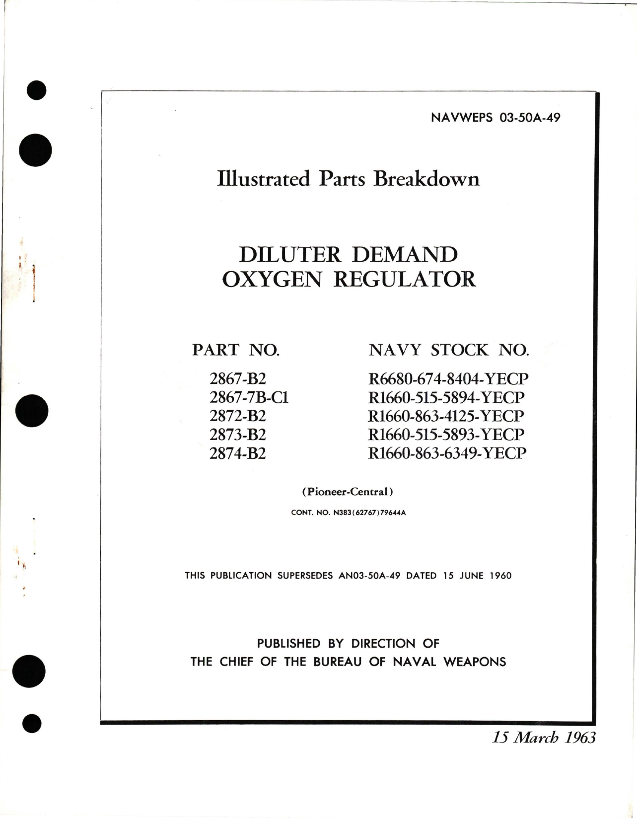 Sample page 1 from AirCorps Library document: Illustrated Parts Breakdown for Diluter Demand Oxygen Regulator - Parts 2867-B2, 2867-7B-C1, 2872-B2, 2873-B2, and 2874-B2