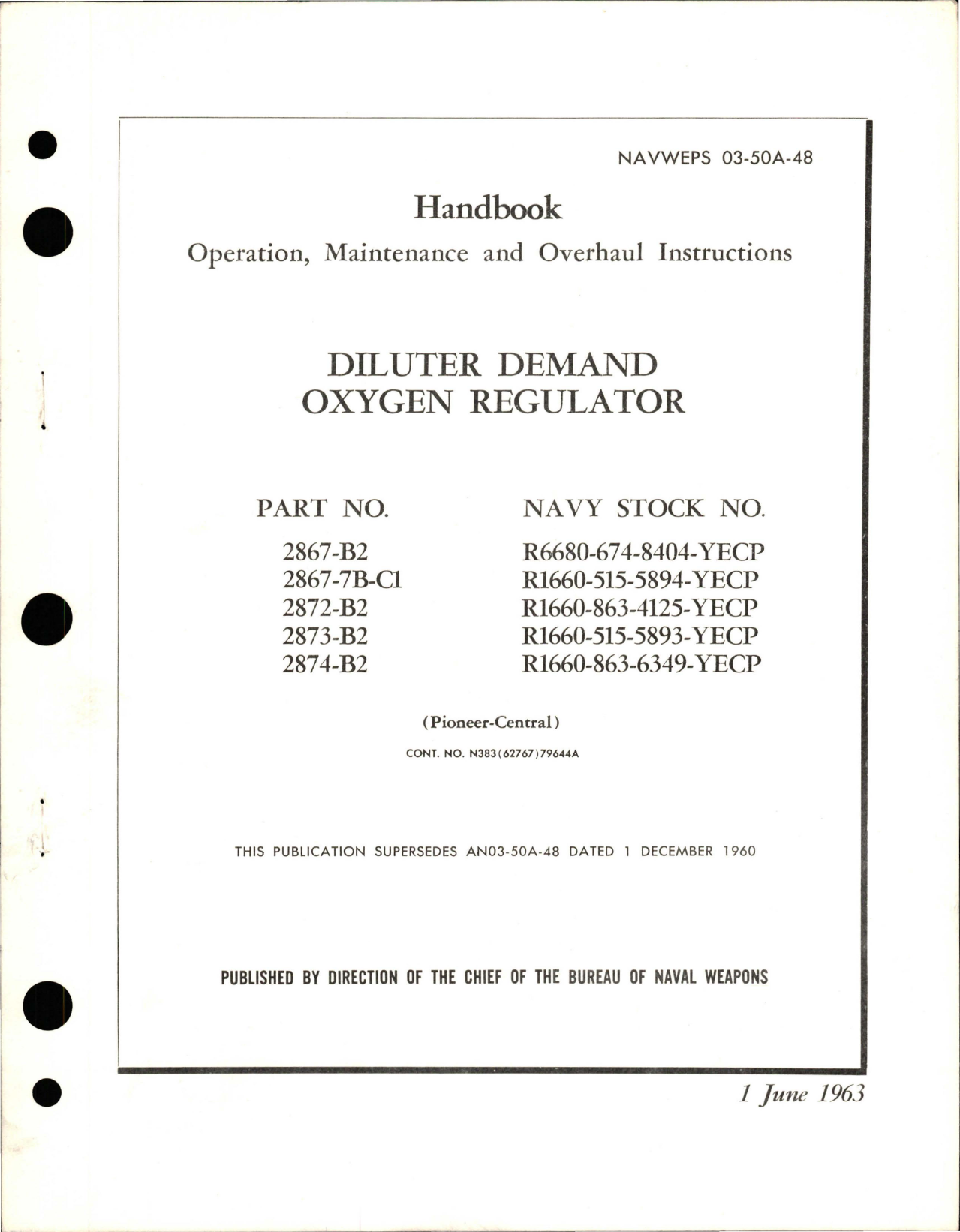 Sample page 1 from AirCorps Library document: Operation, Maintenance, and Overhaul Instructions for Diluter Demand Oxygen Regulator - Part 2867-B2, 2867-7B-C1, 2872-B2, 2873-B32, and 2874-B2