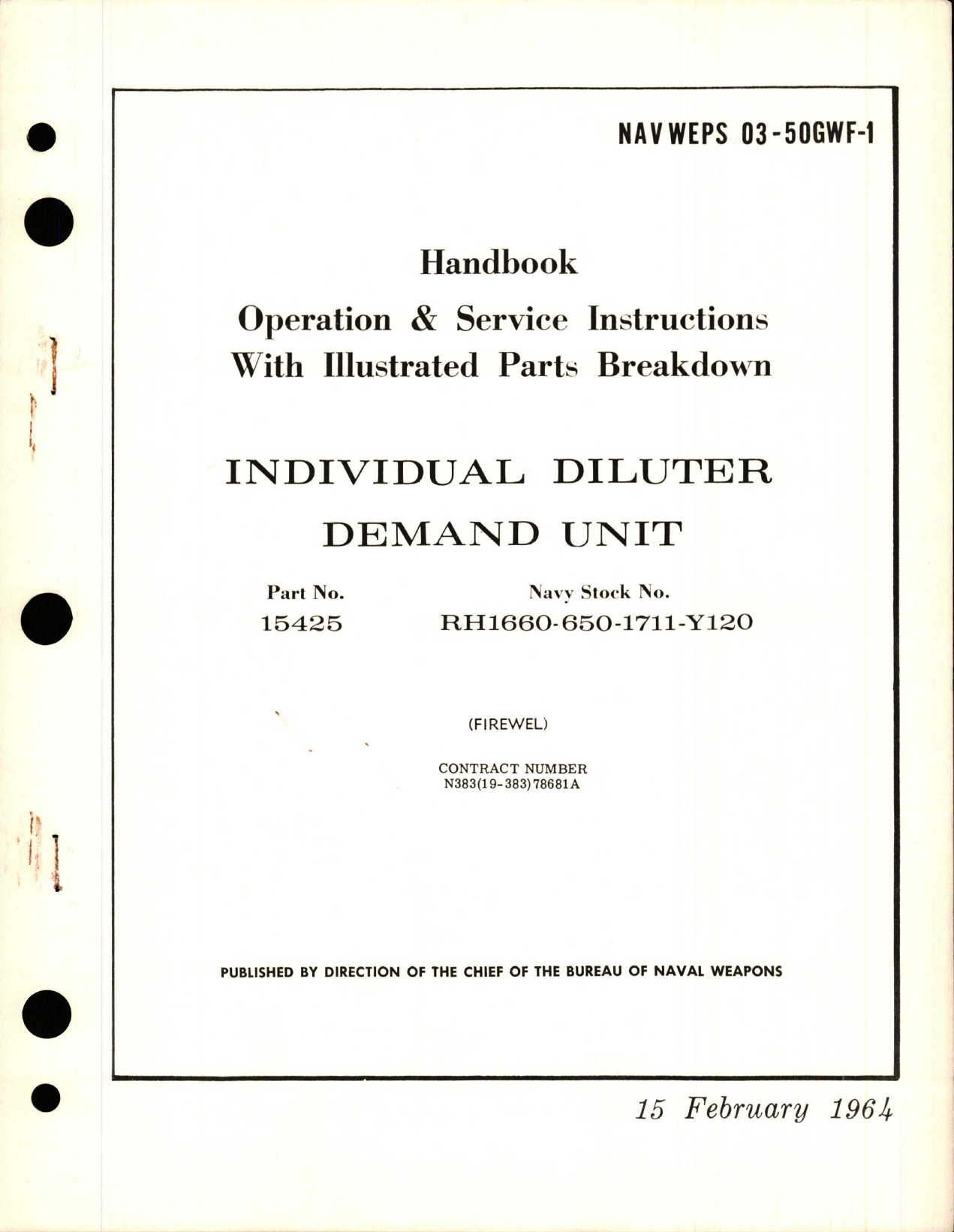 Sample page 1 from AirCorps Library document: Operation & Service Instructions with Illustrated Parts Breakdown for Individual Diluter Demand Unit - Part 15425