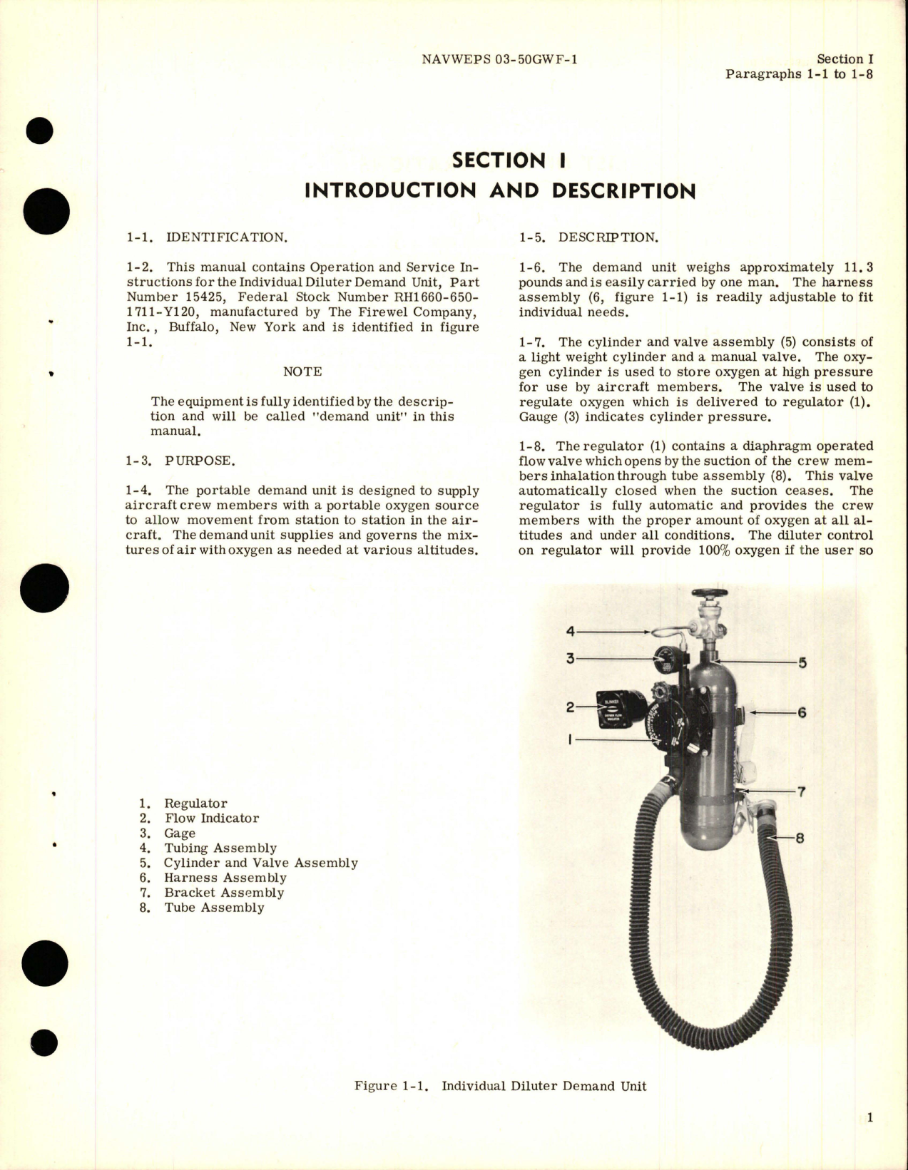 Sample page 5 from AirCorps Library document: Operation & Service Instructions with Illustrated Parts Breakdown for Individual Diluter Demand Unit - Part 15425