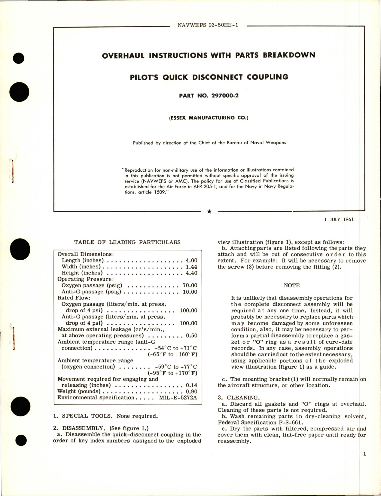 Sample page 1 from AirCorps Library document: Overhaul Instructions with Parts Breakdown for Pilot's Quick Disconnect Coupling - Part 297000-2