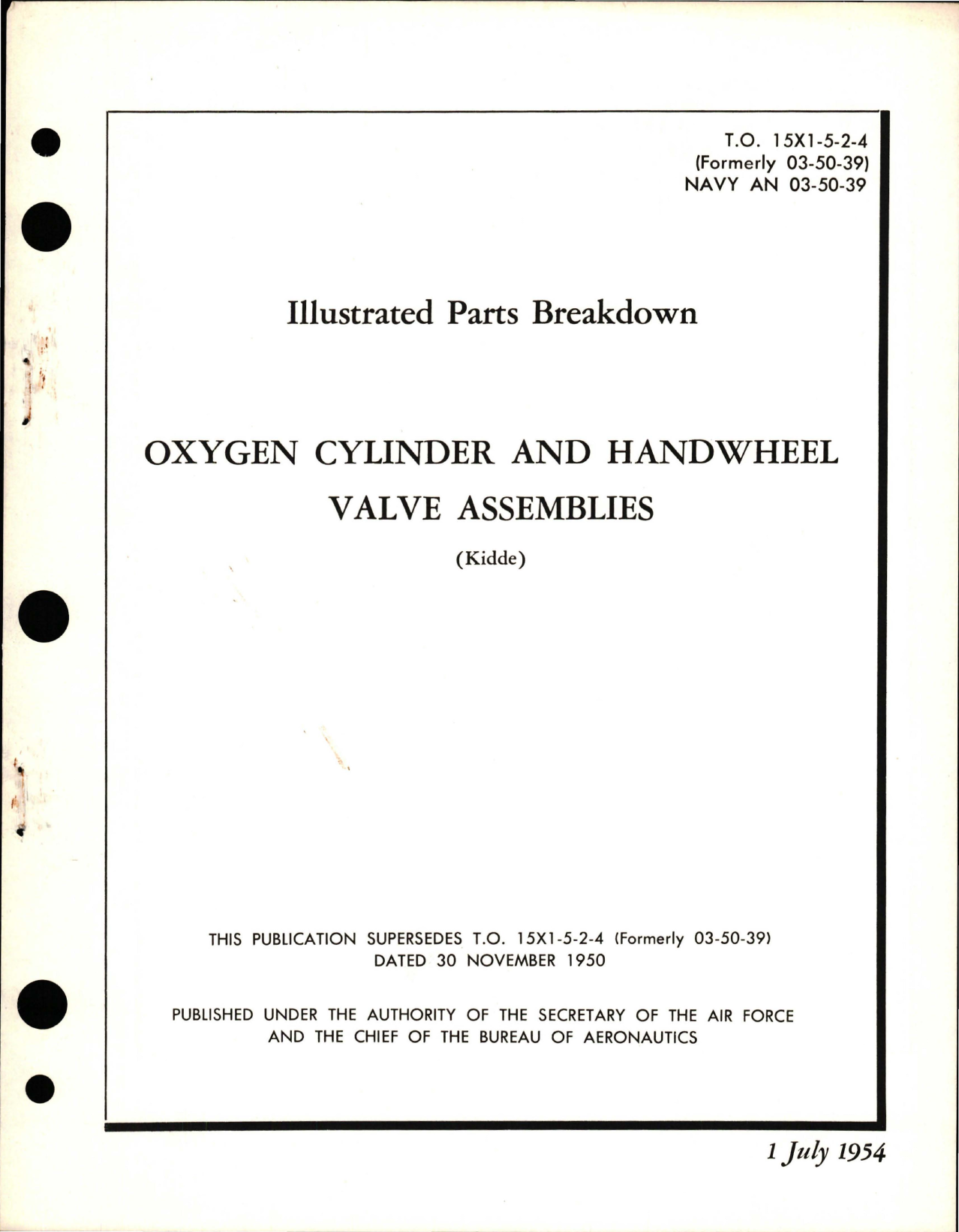 Sample page 1 from AirCorps Library document: Illustrated Parts Breakdown for Oxygen Cylinder and Handwheel Valve Assembly