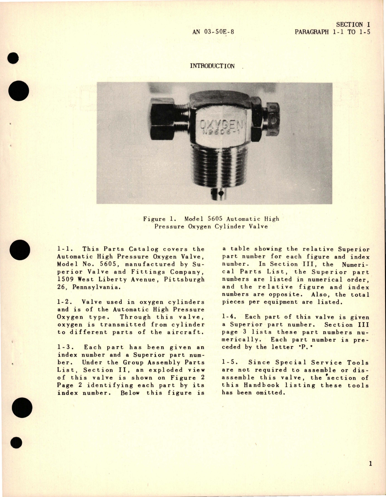 Sample page 5 from AirCorps Library document: Parts Catalog for Automatic High Pressure Oxygen Valve - Model 5605