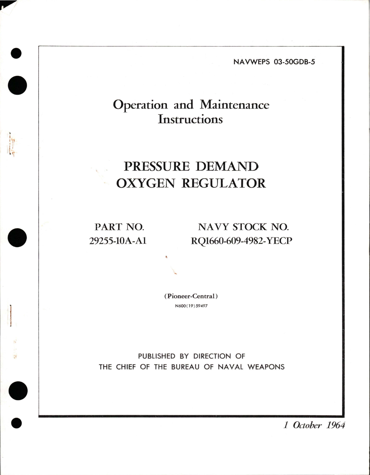 Sample page 1 from AirCorps Library document: Operation and Maintenance Instructions for Pressure Demand Oxygen Regulator - Part 29255-10A-A1