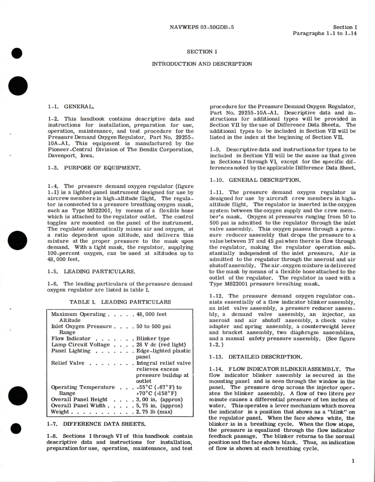 Sample page 5 from AirCorps Library document: Operation and Maintenance Instructions for Pressure Demand Oxygen Regulator - Part 29255-10A-A1