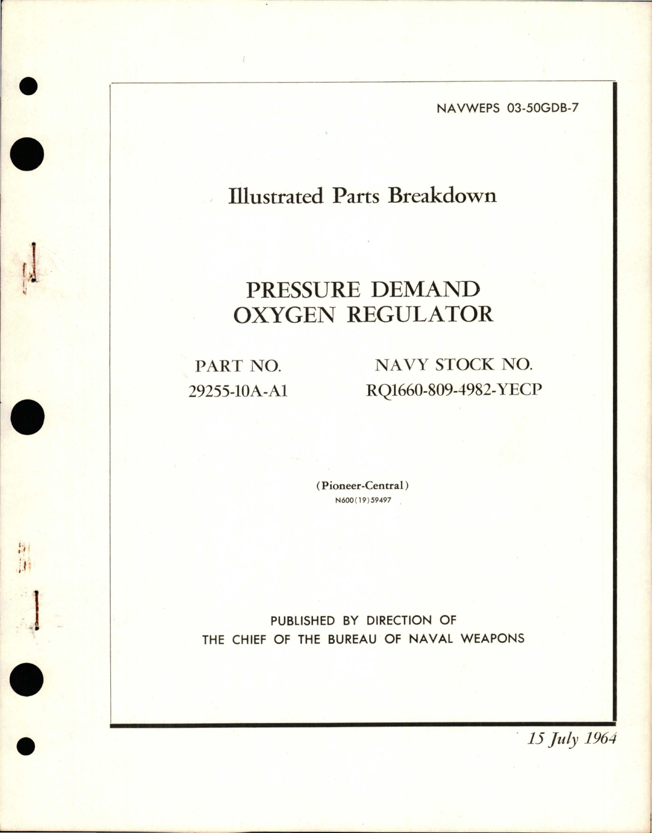 Sample page 1 from AirCorps Library document: Illustrated Parts Breakdown for Pressure Demand Oxygen Regulator - Part 29255-10A-A1