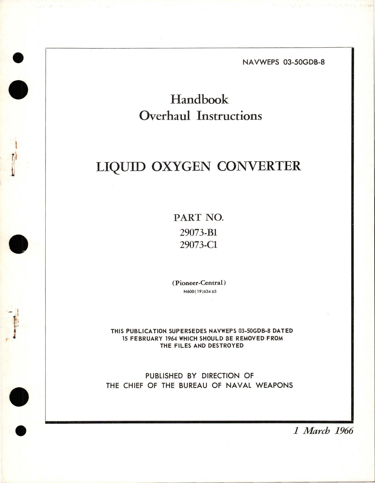Sample page 1 from AirCorps Library document: Overhaul Instructions for Liquid Oxygen Converter - Part 29073-B1 and 29073-C1